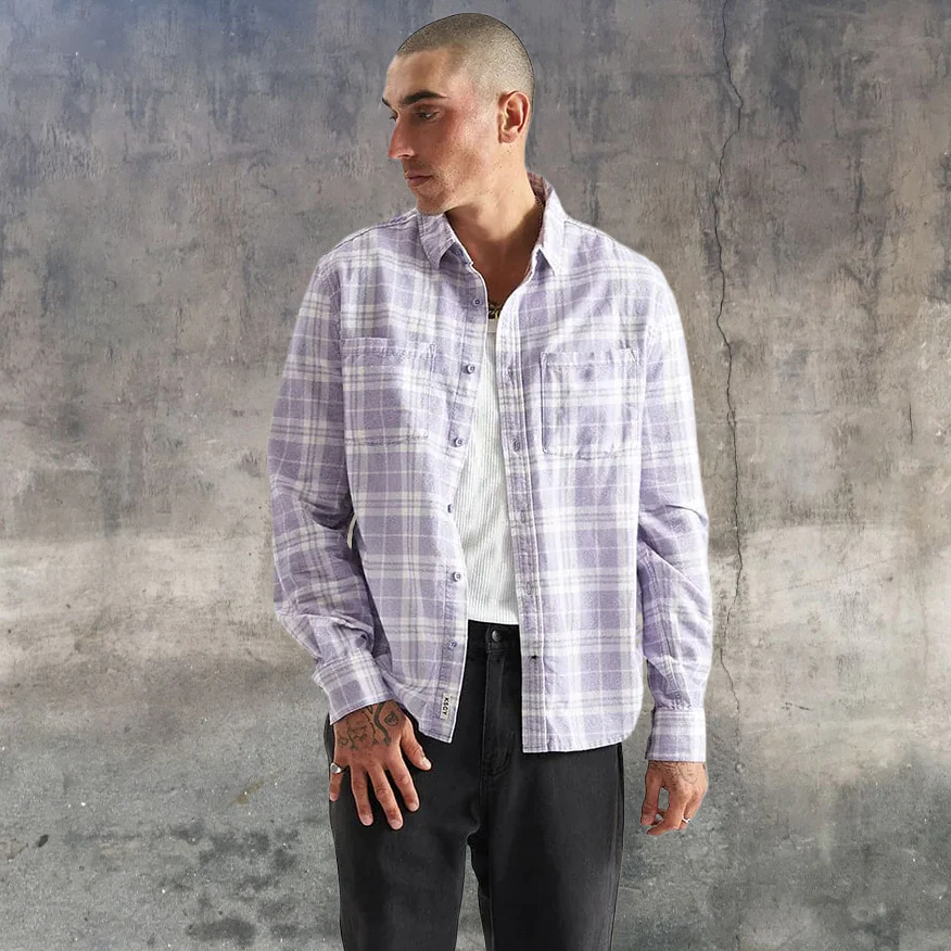 KISS CHACEY Mens La Brea Casual Long Sleeve Check Shirt - Heirloom Lilac Check - Image 3