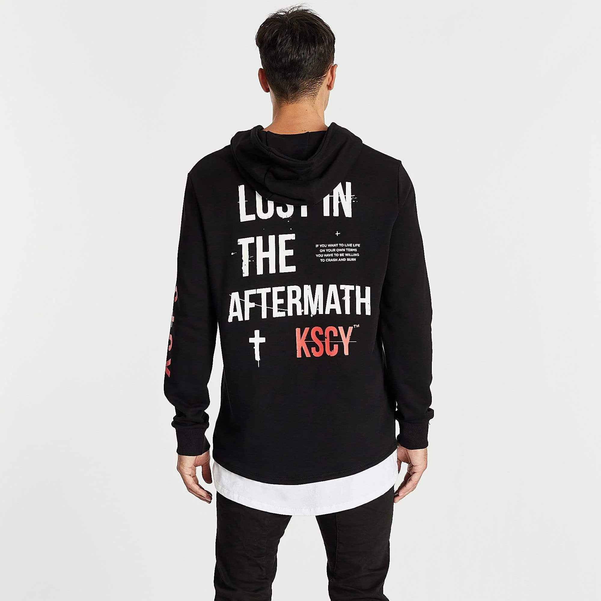 Kiss Chacey MENS LIVE LIFE LAYERED HEM HOODED SWEATER - JET BLACK - Image 12