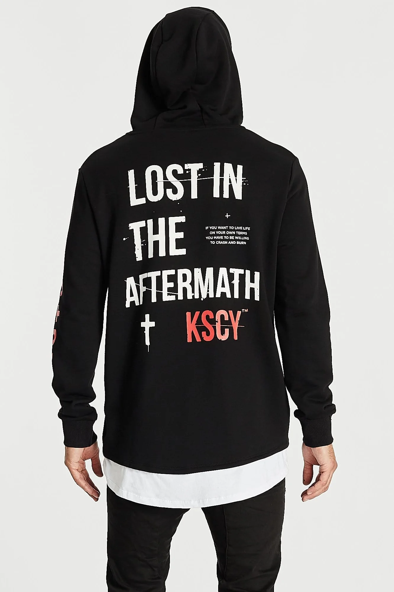 Kiss Chacey MENS LIVE LIFE LAYERED HEM HOODED SWEATER - JET BLACK - Image 4