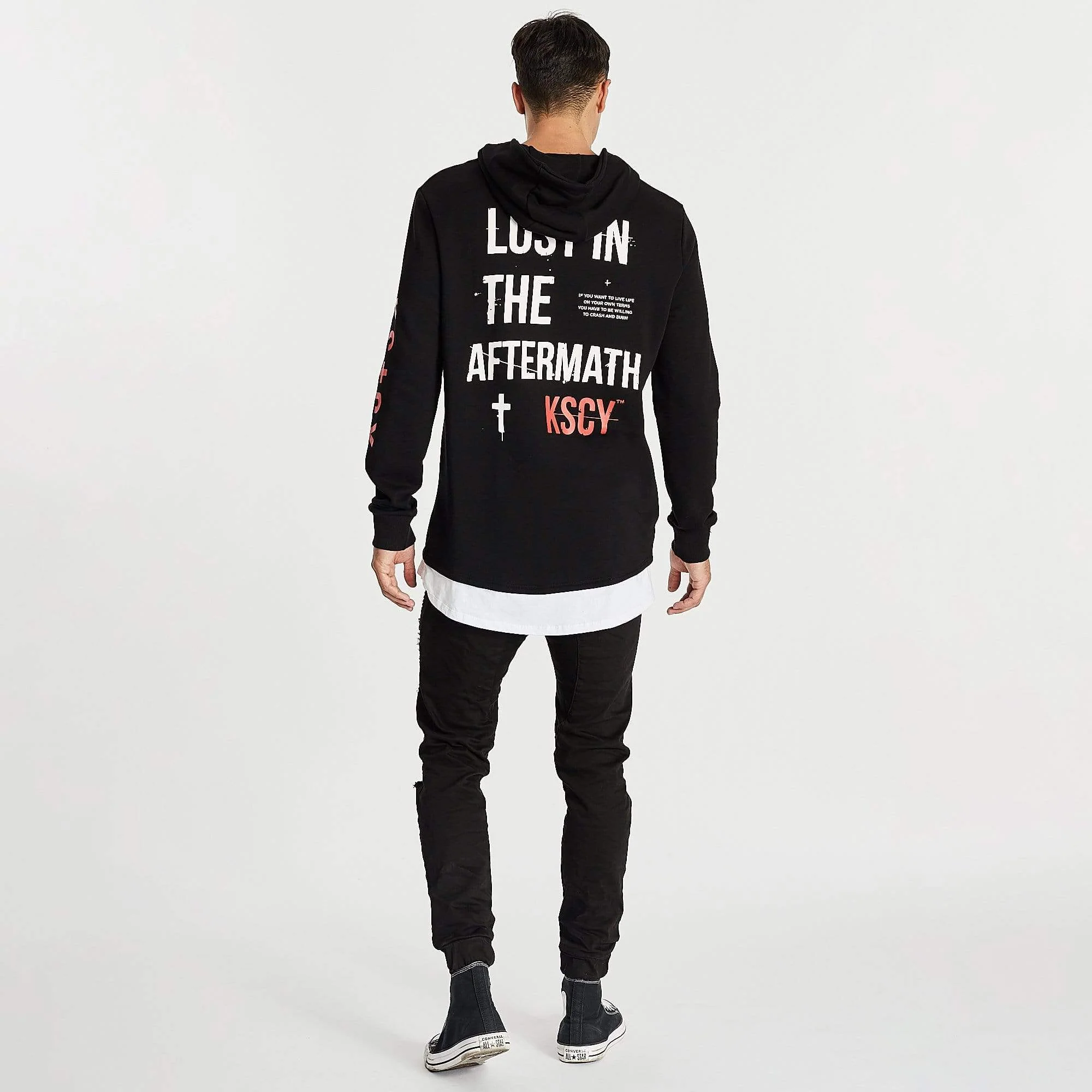 Kiss Chacey MENS LIVE LIFE LAYERED HEM HOODED SWEATER - JET BLACK - Image 6