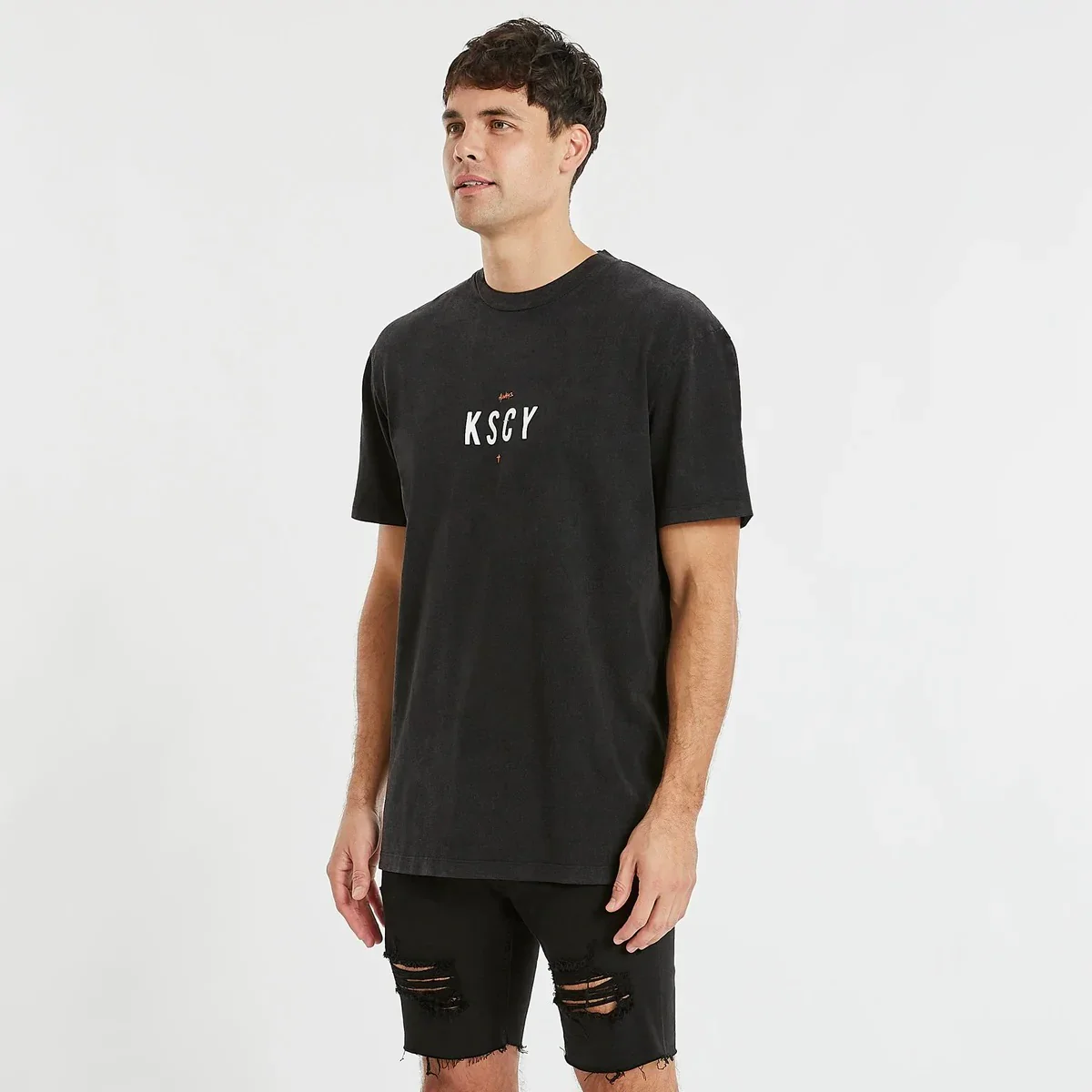 KISS CHACEY Mens Mantura Relaxed Tee Shirt Mineral Black - Image 4