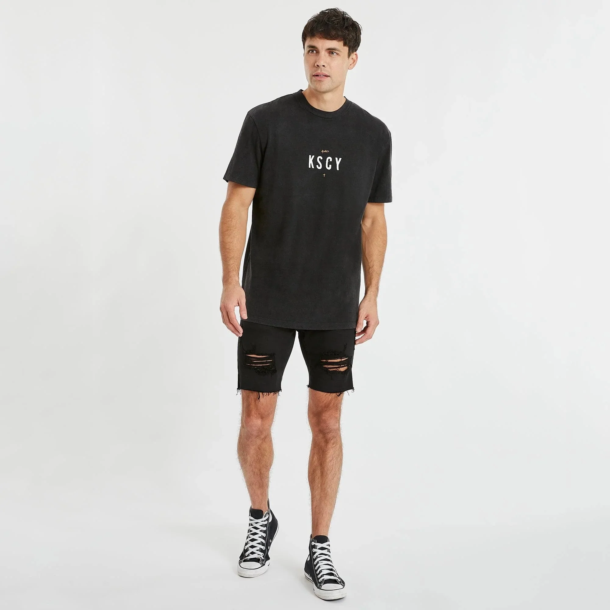 KISS CHACEY Mens Mantura Relaxed Tee Shirt Mineral Black - Image 5