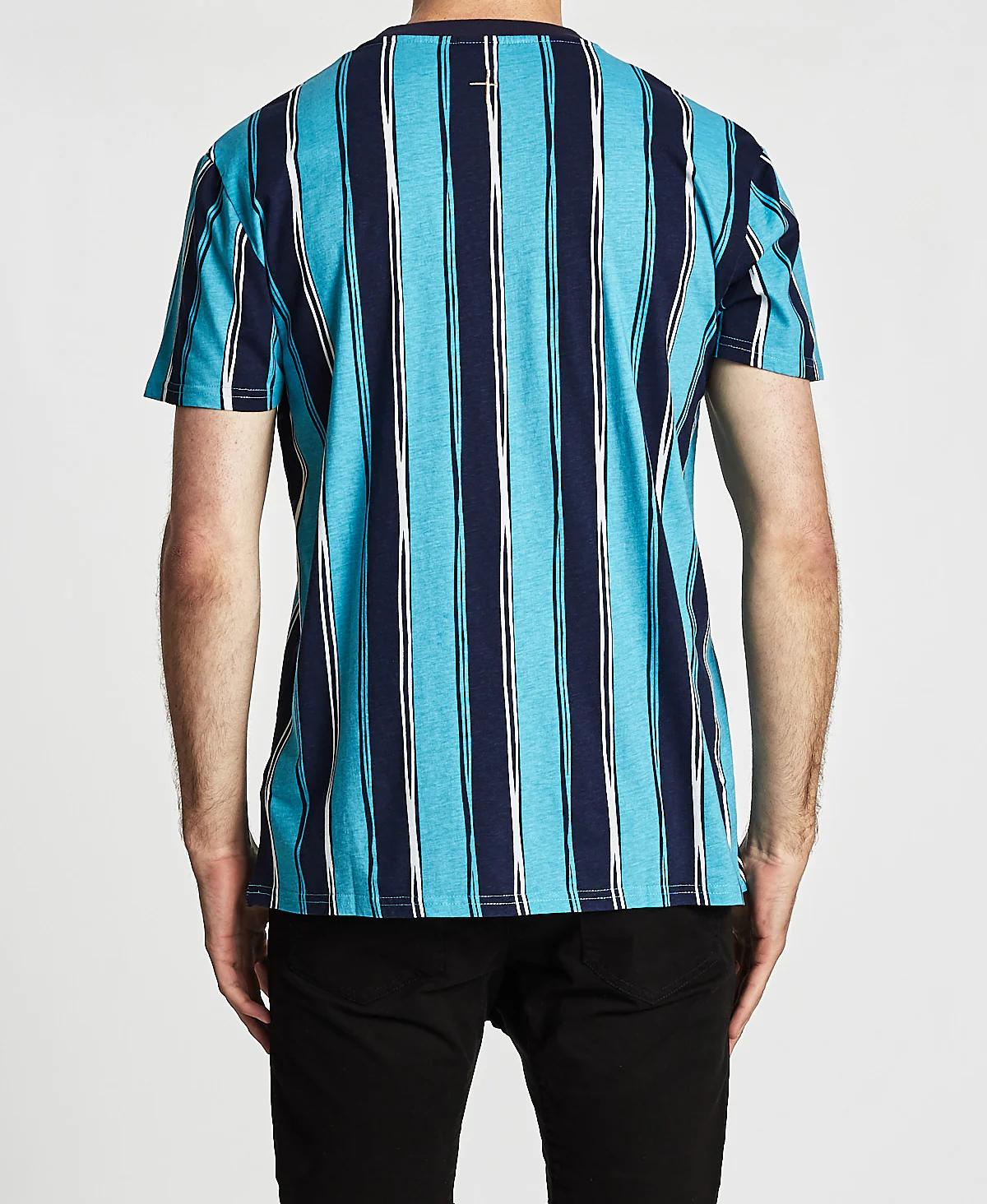 Kiss Chacey MENS OVERRATED CLUB RELAXED FIT TEE SHIRT NAVY-TEAL STRIPES - Image 4