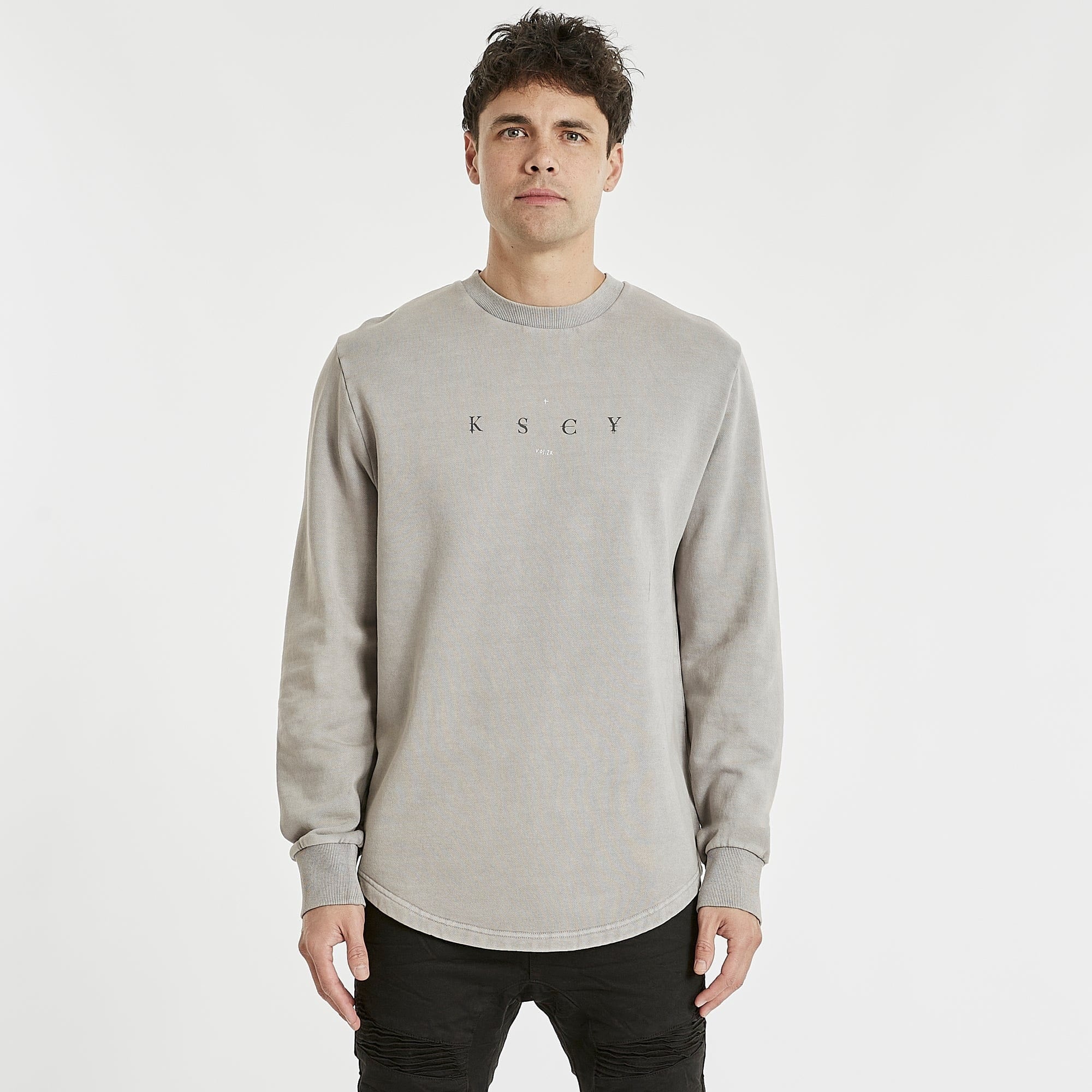 KISS CHACEY Mens Palomae Dual Curved Hem Sweater Pigment Gull - Image 2
