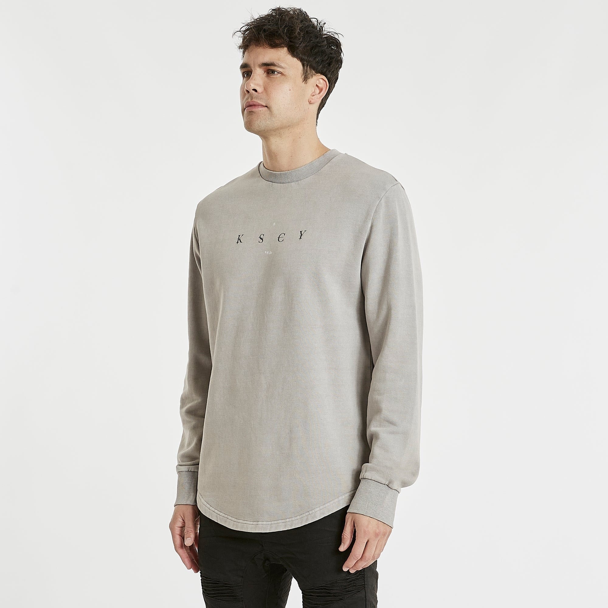 KISS CHACEY Mens Palomae Dual Curved Hem Sweater Pigment Gull - Image 7