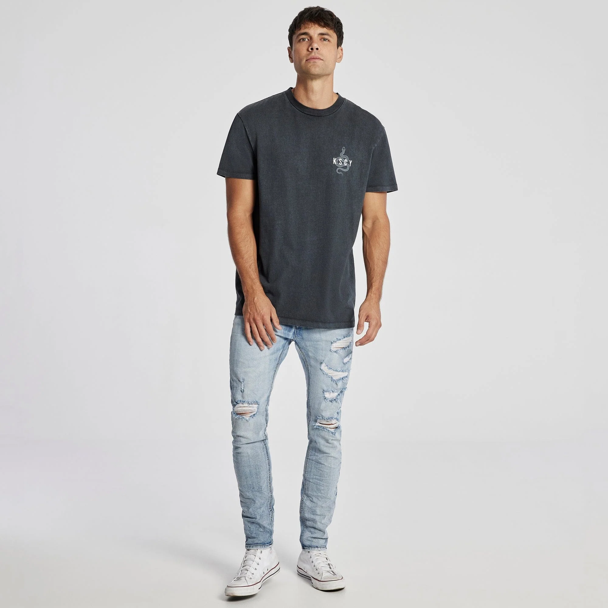 KISS CHACEY Mens Poison Relaxed Tee Shirt Pigment Black - Image 6