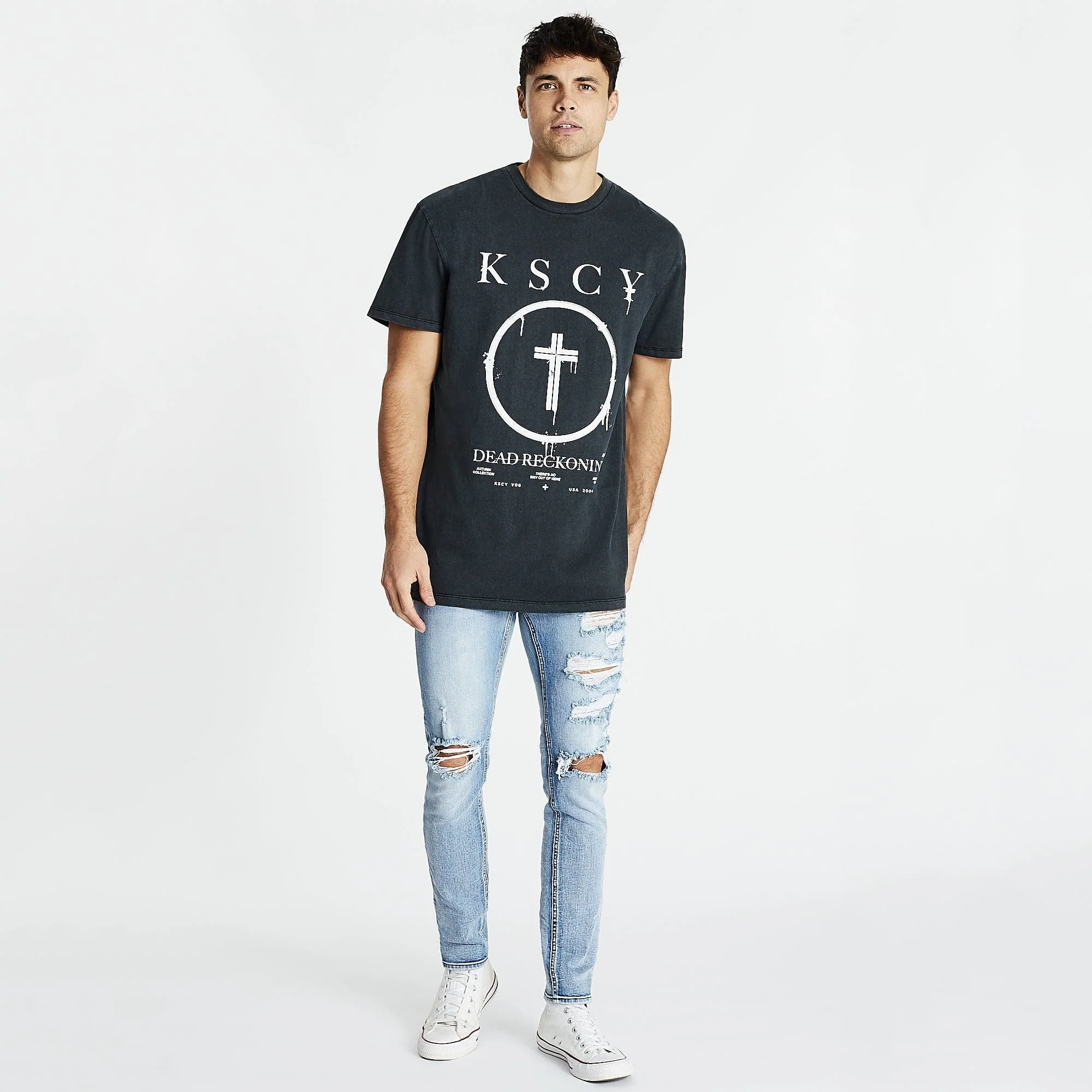 KISS CHACEY Mens Reckoning Relaxed Tee Shirt Pigment Black - Image 4