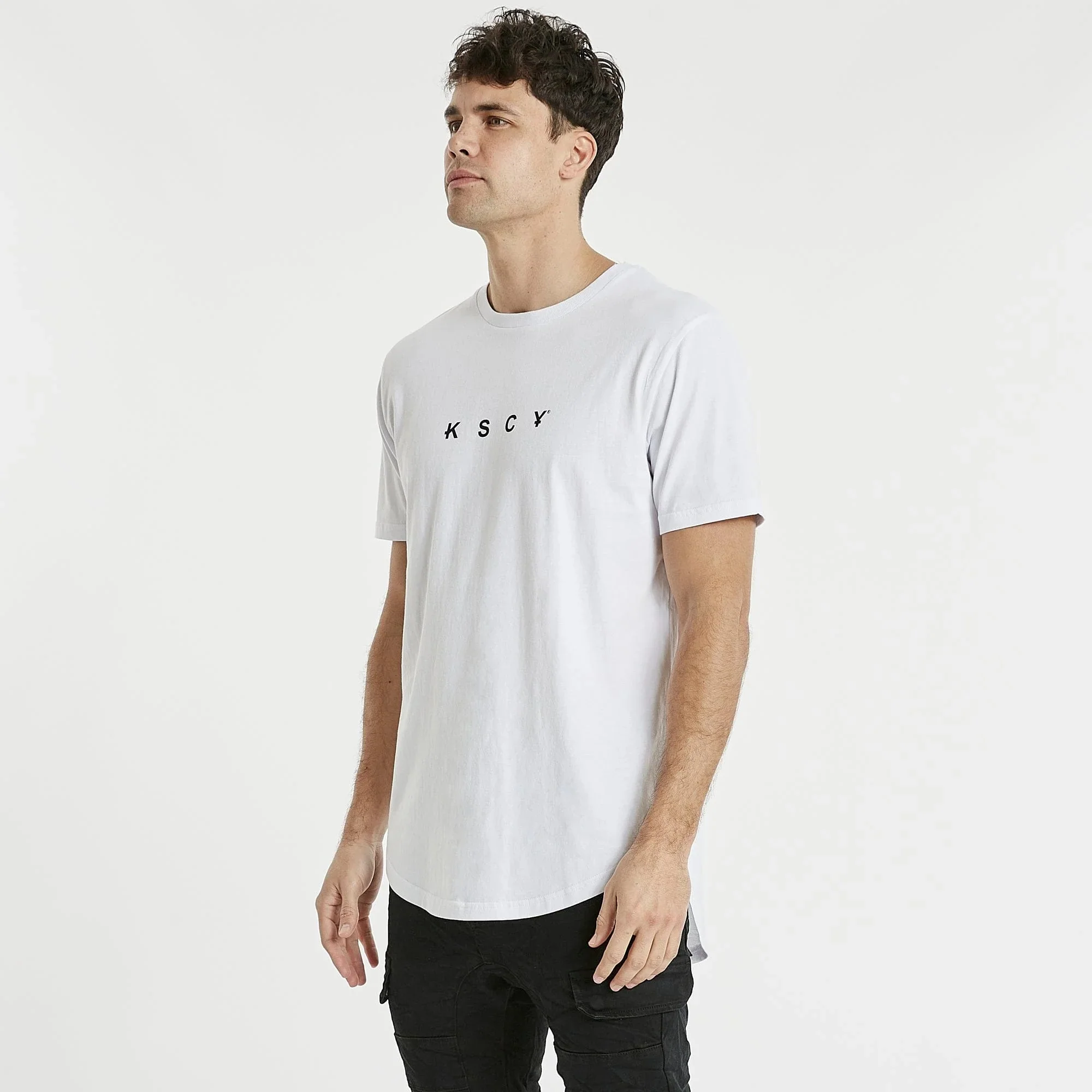 KISS CHACEY Mens Reliance Dual Curved Tee Shirt White - Image 3