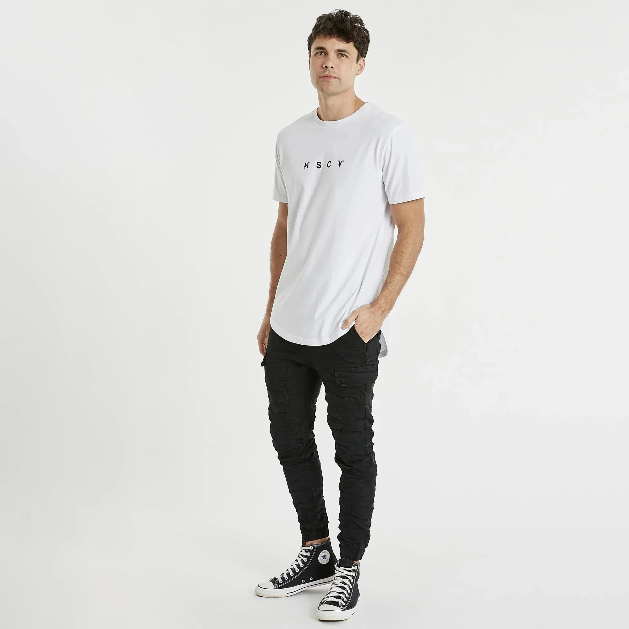 KISS CHACEY Mens Reliance Dual Curved Tee Shirt White - Image 5
