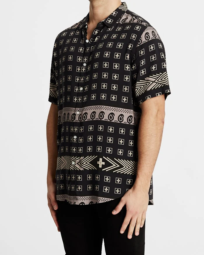 Kiss Chacey MENS SOUTHPORT RELAXED FIT SHORT SLEEVE SHIRT - BLACK PRINT - Image 3