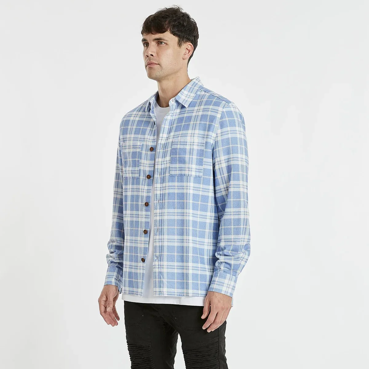 KISS CHACEY Mens Trusted Casual Long Sleeve Shirt Purple/Tan Check - Image 3