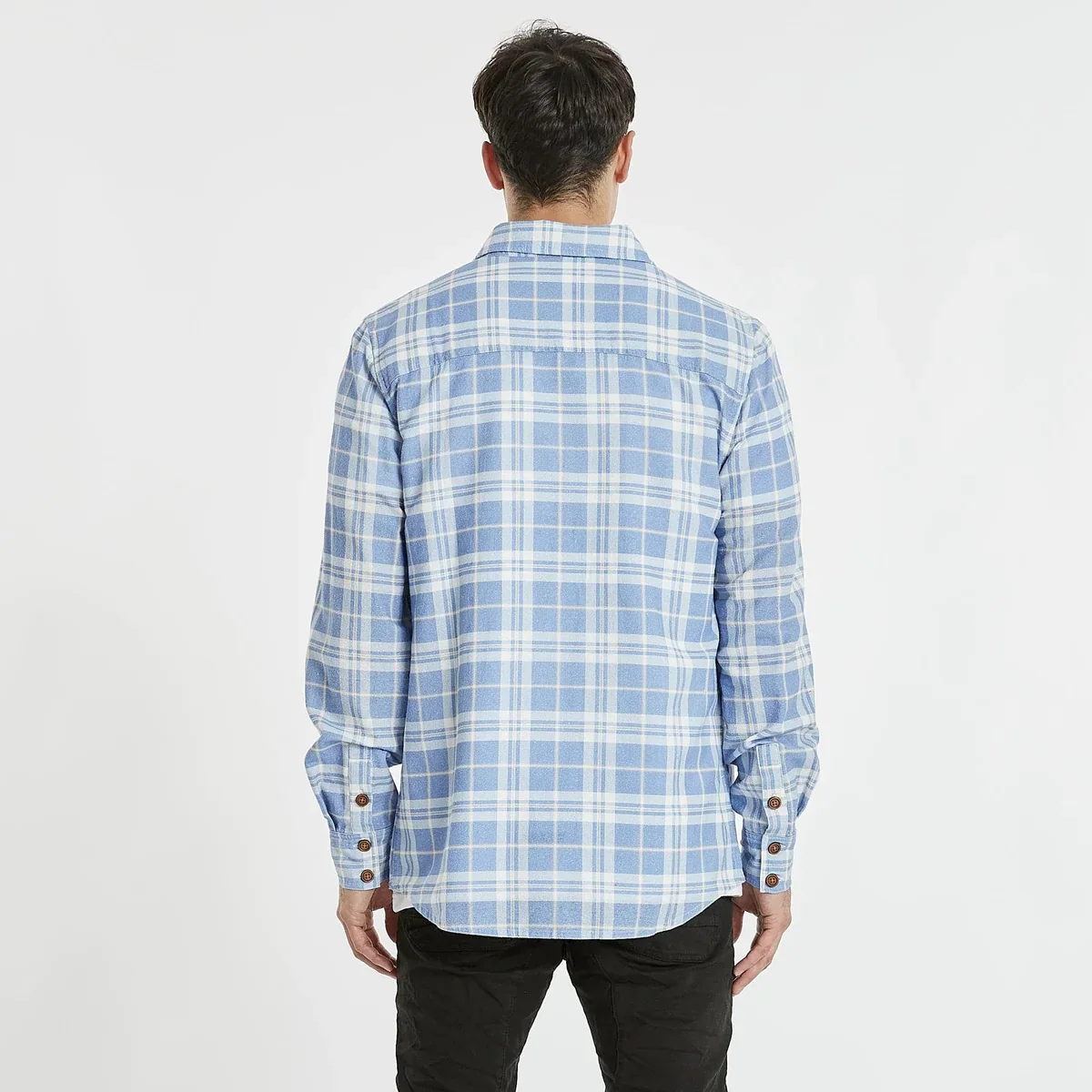KISS CHACEY Mens Trusted Casual Long Sleeve Shirt Purple/Tan Check - Image 5