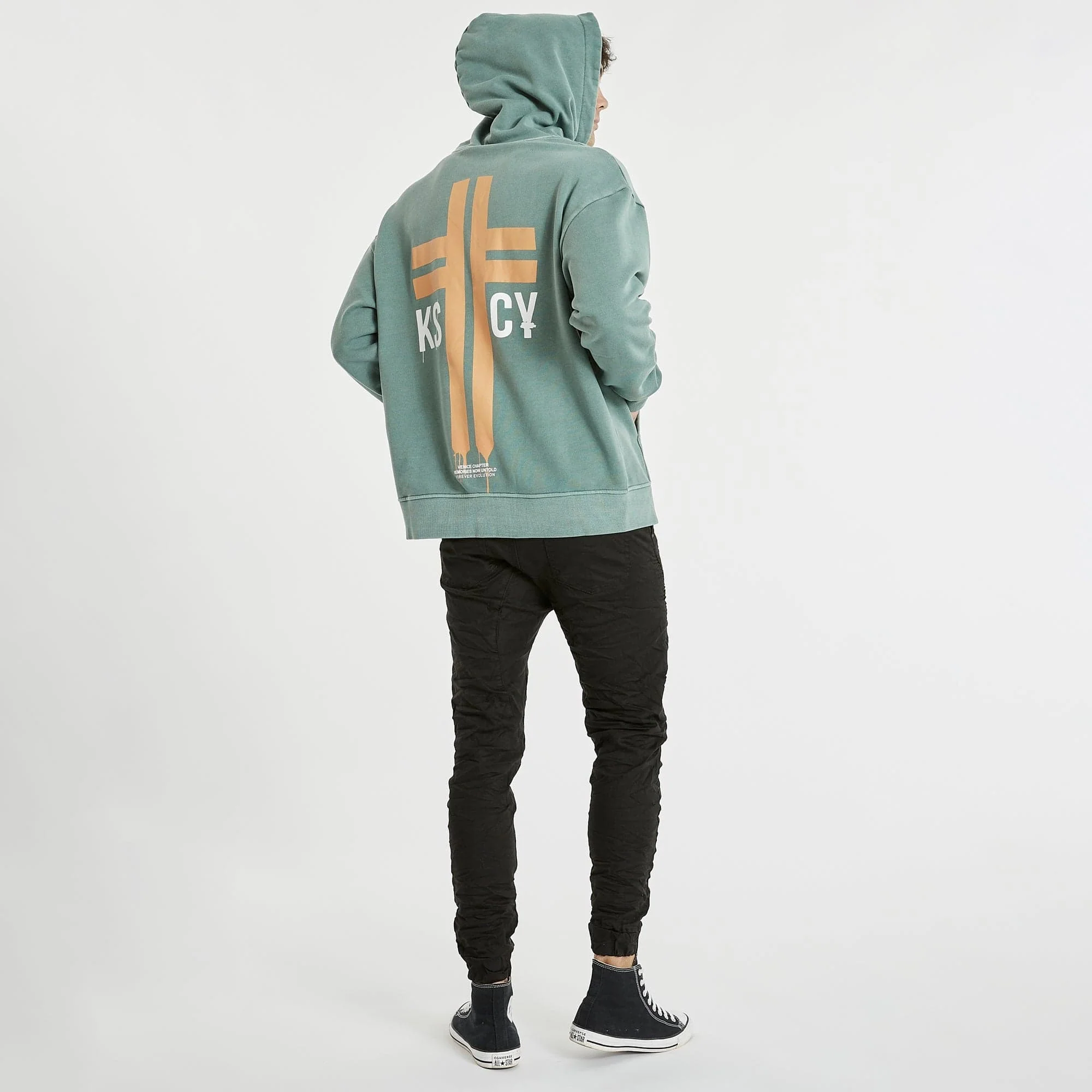 KISS CHACEY Mens Truxton Relaxed Hooded Sweater Pigment Silver Pine - Image 4