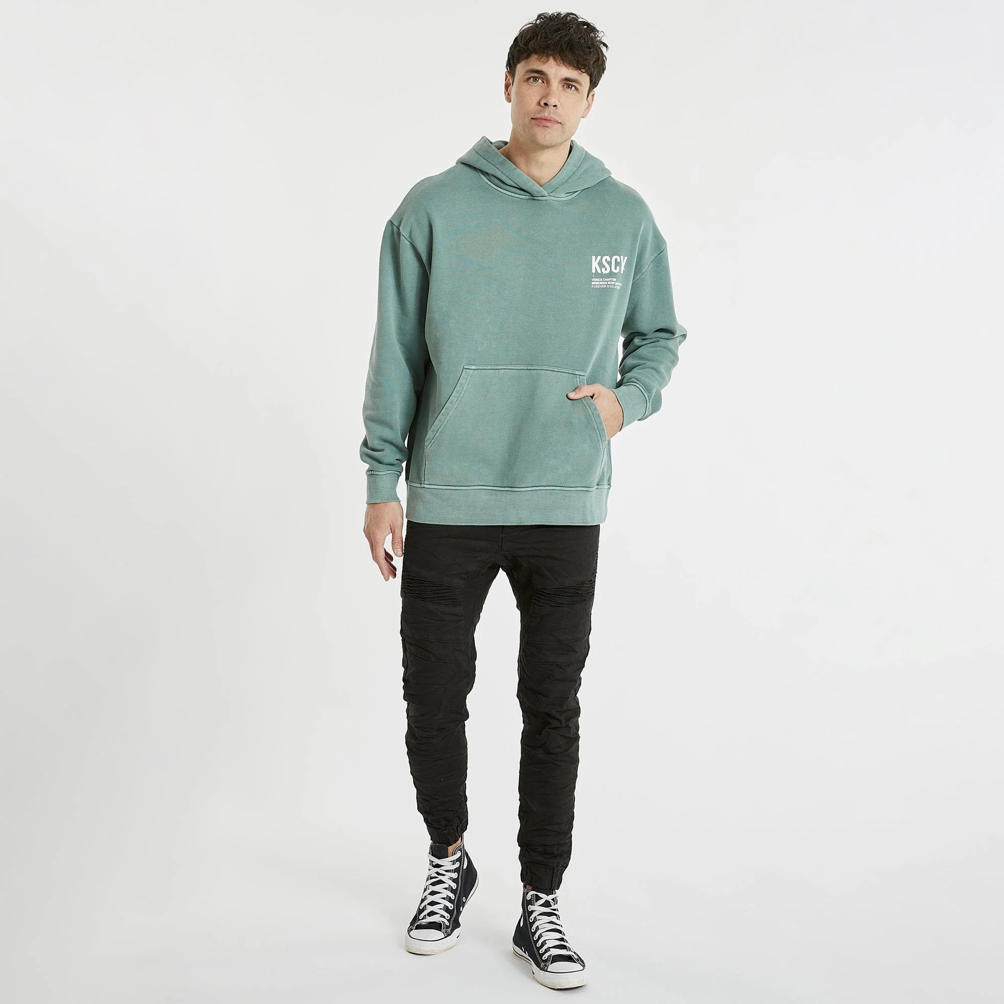 KISS CHACEY Mens Truxton Relaxed Hooded Sweater Pigment Silver Pine - Image 7