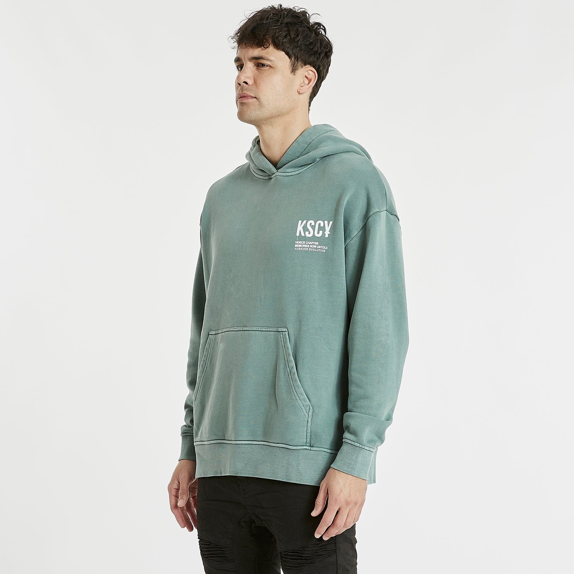 KISS CHACEY Mens Truxton Relaxed Hooded Sweater Pigment Silver Pine - Image 8