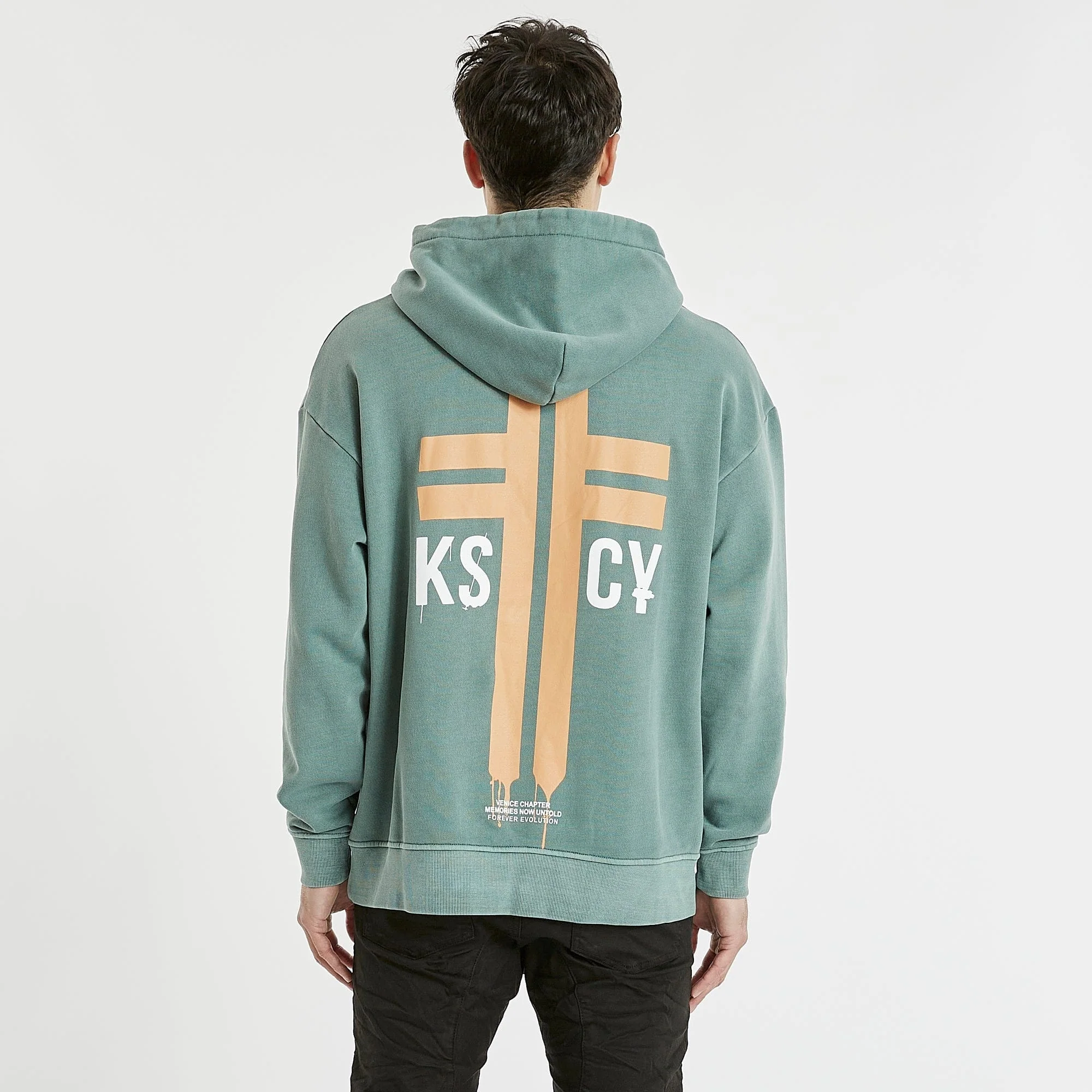 KISS CHACEY Mens Truxton Relaxed Hooded Sweater Pigment Silver Pine - Image 9