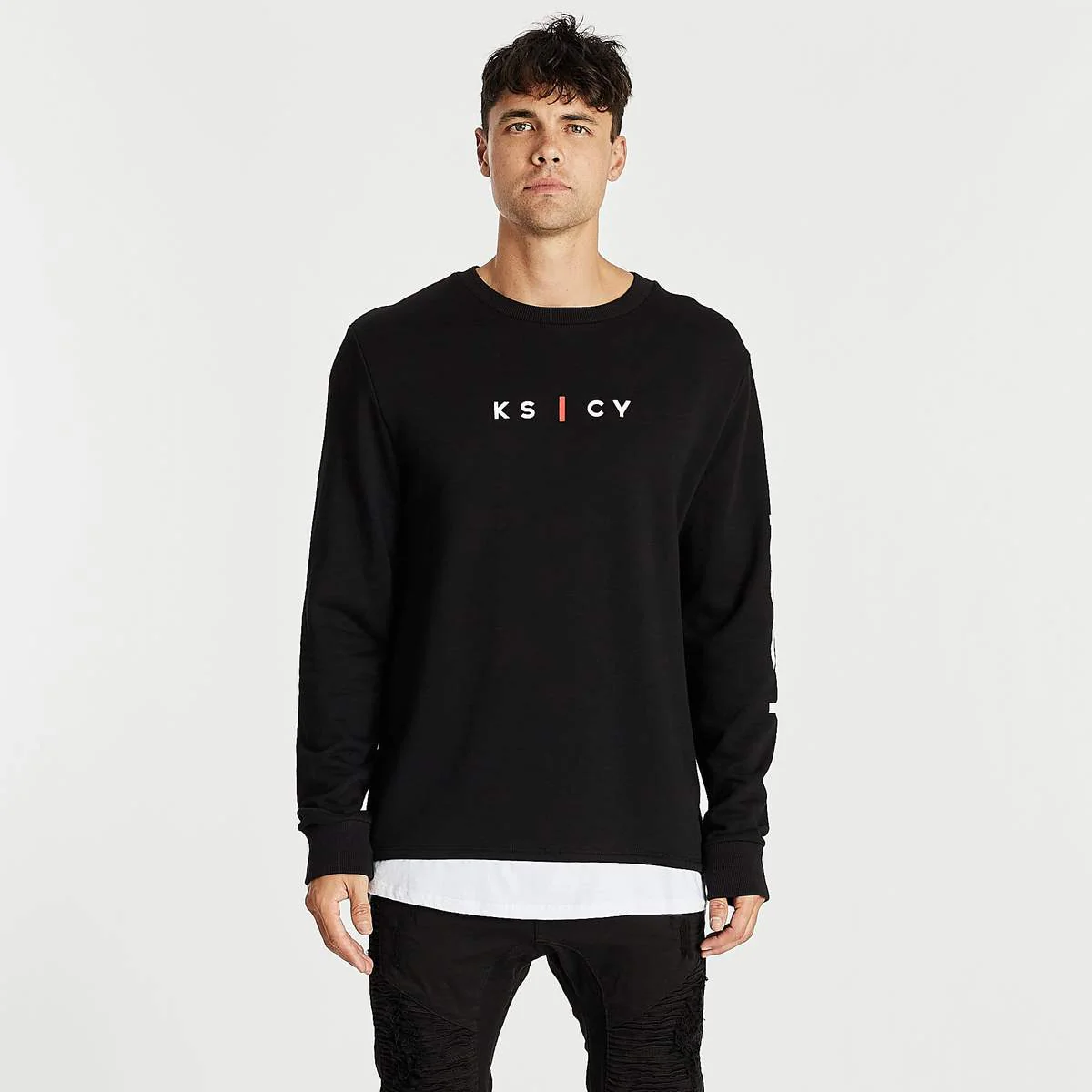 Kiss Chacey MENS UNEARTHLY LAYERED  HEM SWEATER - JET BLACK - Image 2