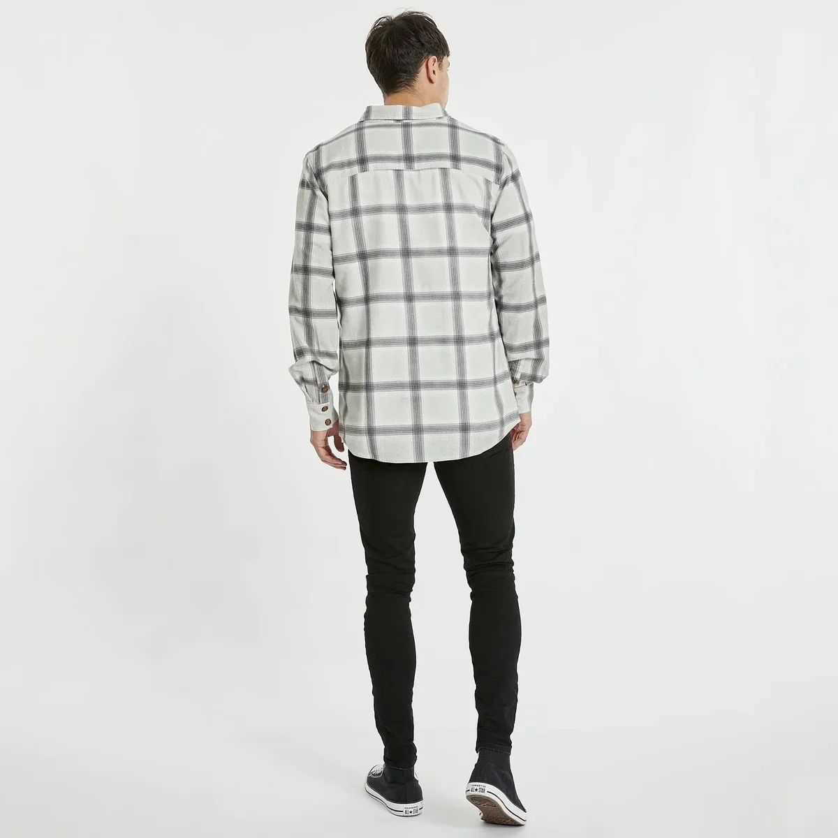 KISS CHACEY Mens Ventura Casual Long Sleeve Shirt Asphalt/Grey Check - Image 5