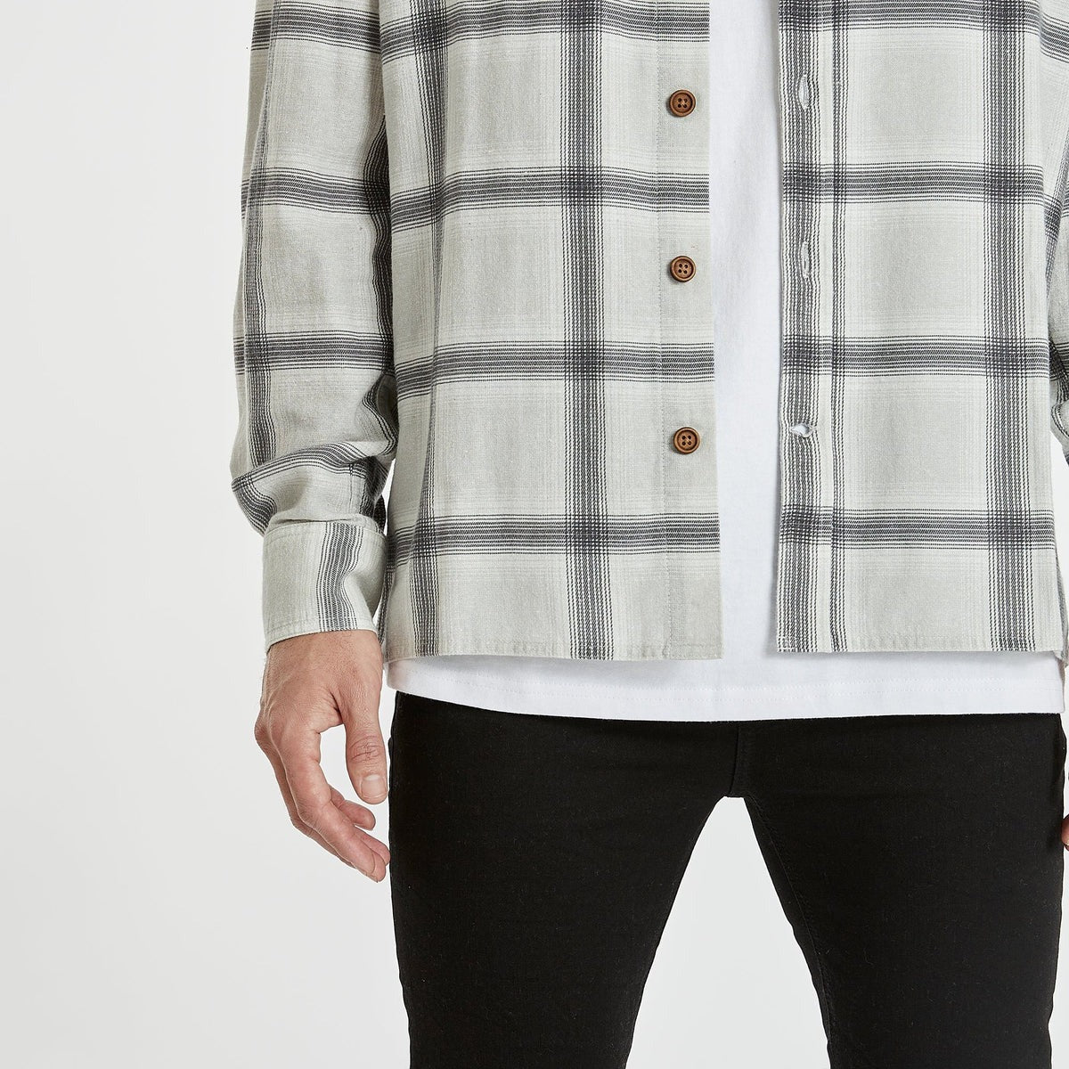 KISS CHACEY Mens Ventura Casual Long Sleeve Shirt Asphalt/Grey Check - Image 7