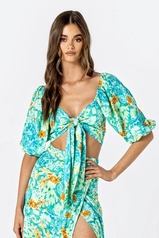 LE SALTY Womens Bianca Tie Crop Top- Poolside