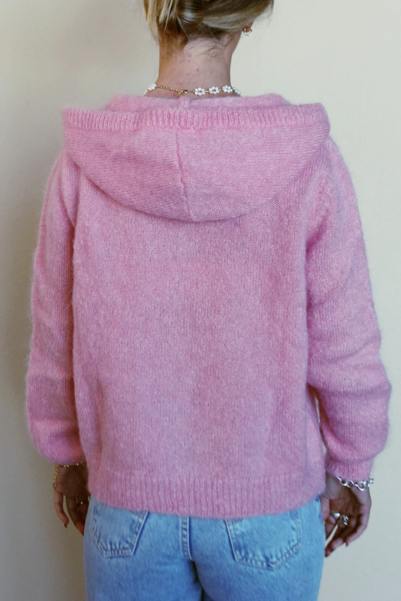 MAISON ANJE Womens Lenebula Kid Mohair Hooded Zip Cardigan Berlingot Pink - Image 3