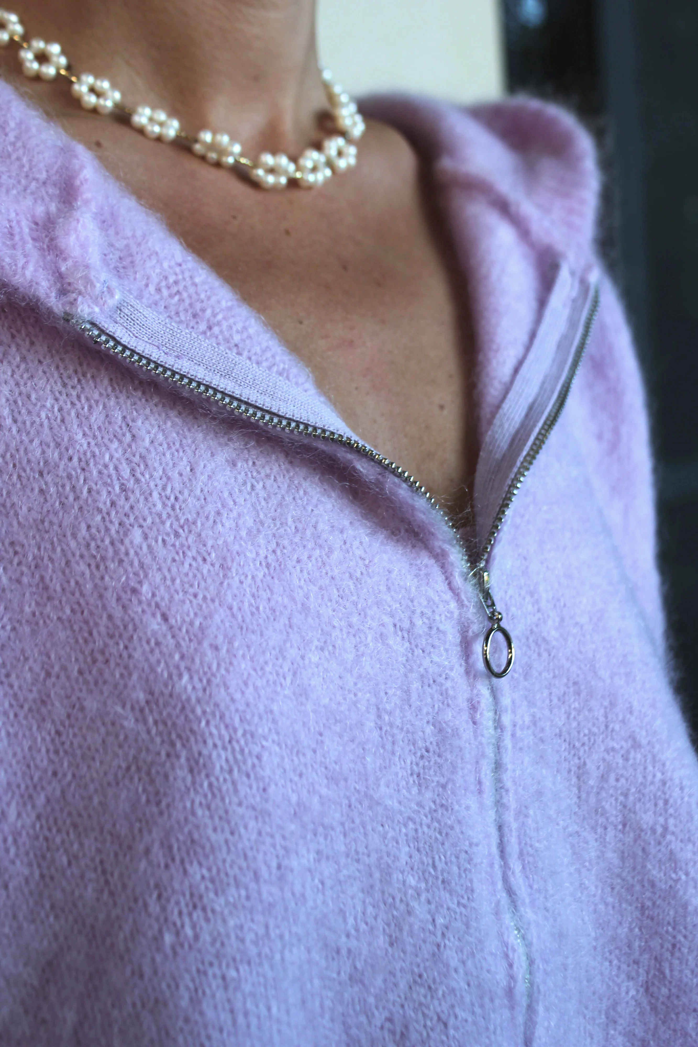 MAISON ANJE Womens Lenebula Kid Mohair Hooded Zip Cardigan Lilac - Image 3