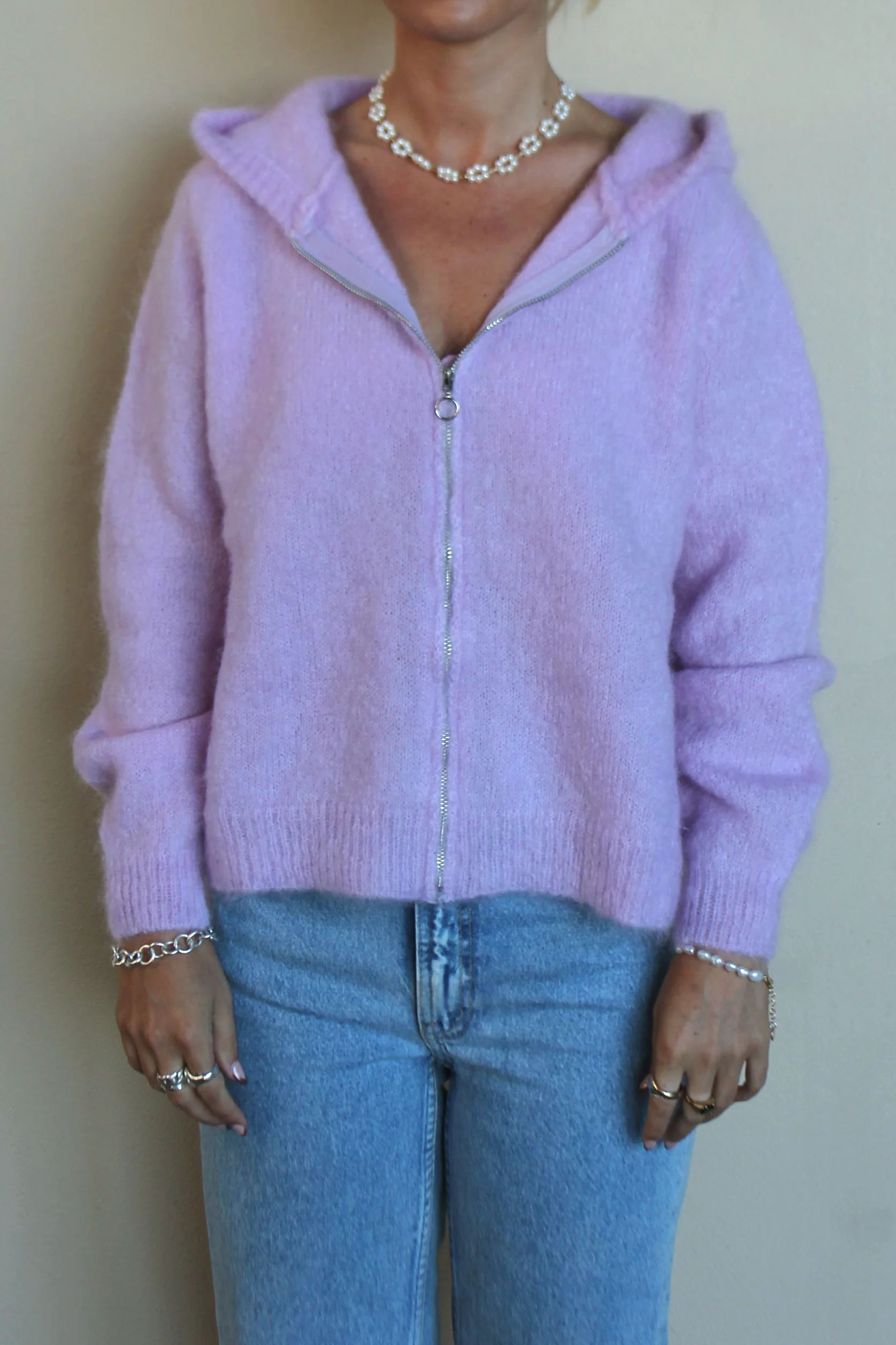 MAISON ANJE Womens Lenebula Kid Mohair Hooded Zip Cardigan Lilac - Image 5
