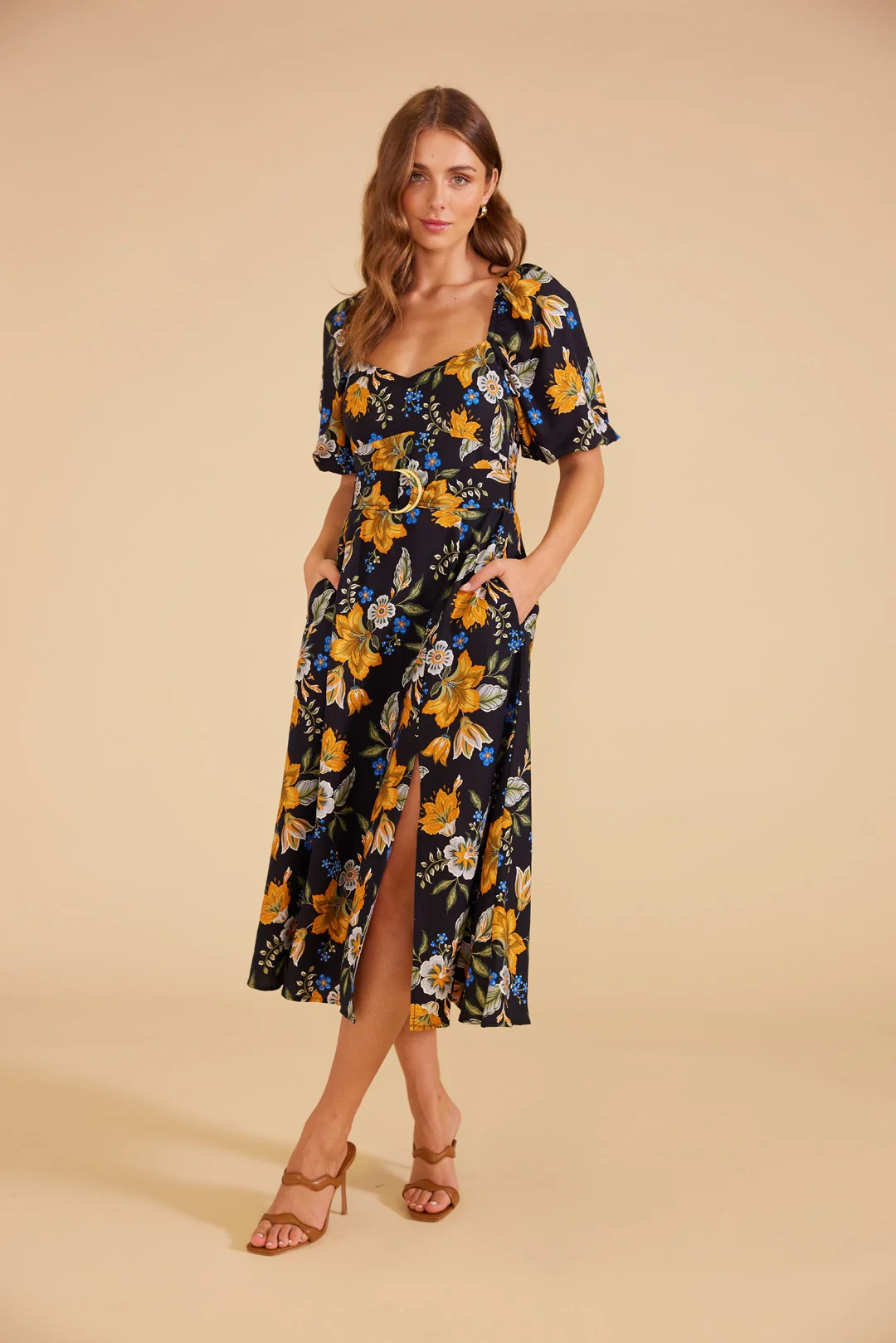 MINKPINK Womens Laurene Midi Dress - Black Floral - Image 3