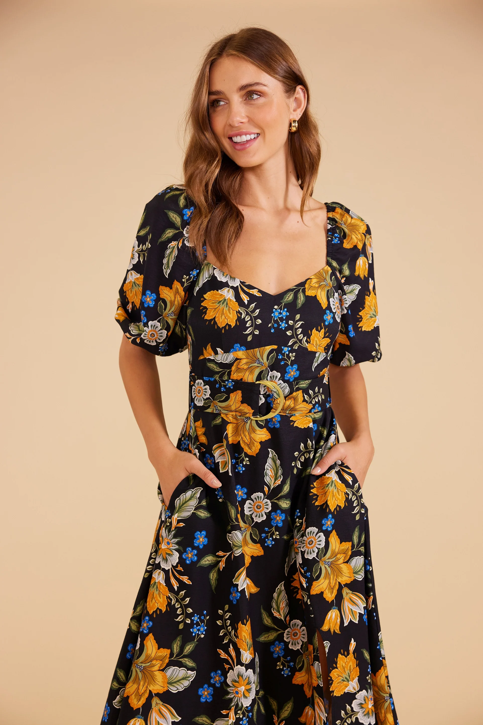 MINKPINK Womens Laurene Midi Dress - Black Floral - Image 4