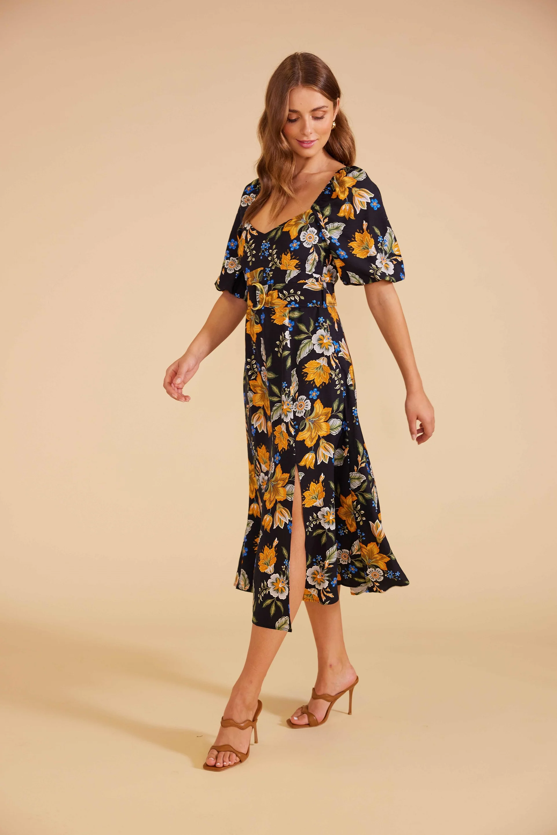 MINKPINK Womens Laurene Midi Dress - Black Floral - Image 7