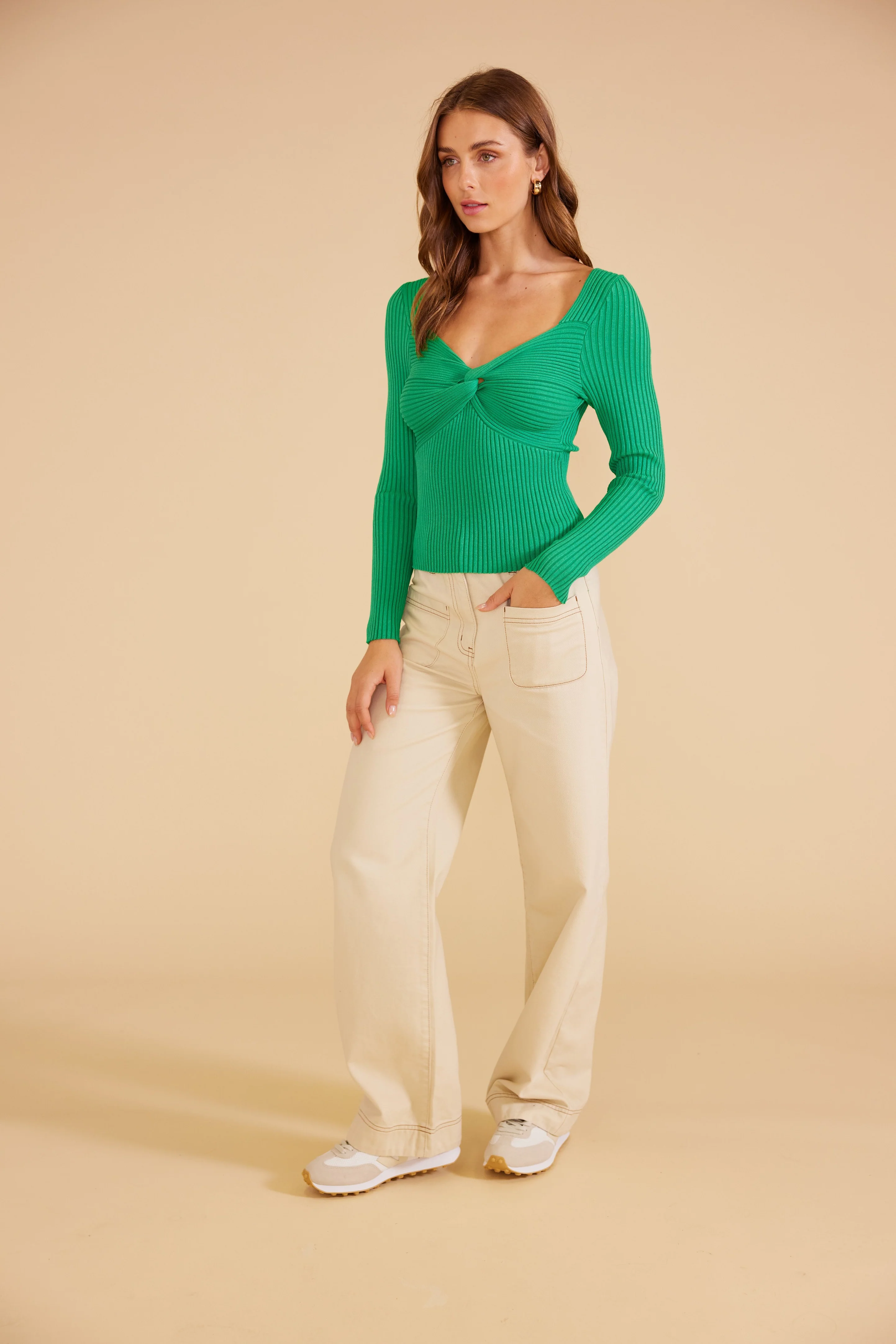 MINKPINK Womens Nora Knit Top Green - Image 6