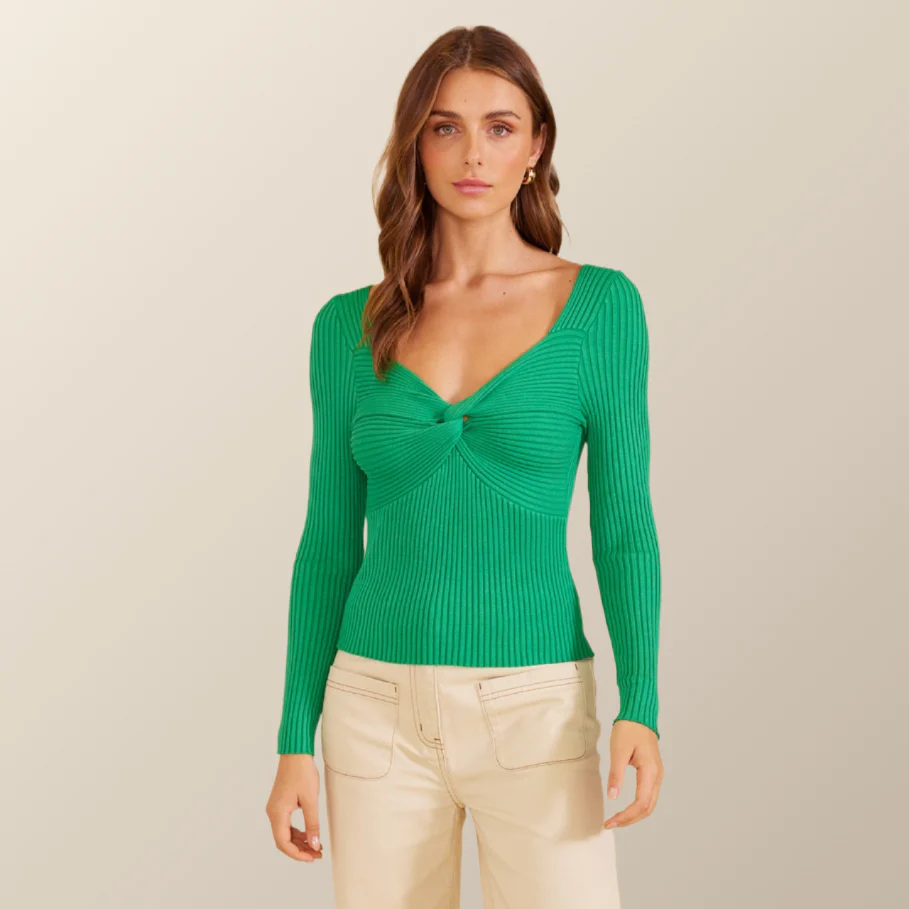 MINKPINK Womens Nora Knit Top Green - Image 8