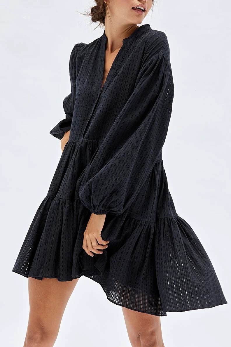 MINKPINK Womens Shadi Textured Mini Dress - Black - Image 2