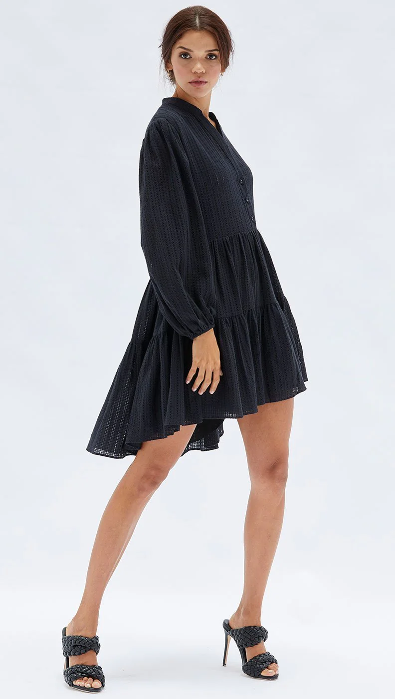 MINKPINK Womens Shadi Textured Mini Dress - Black - Image 3