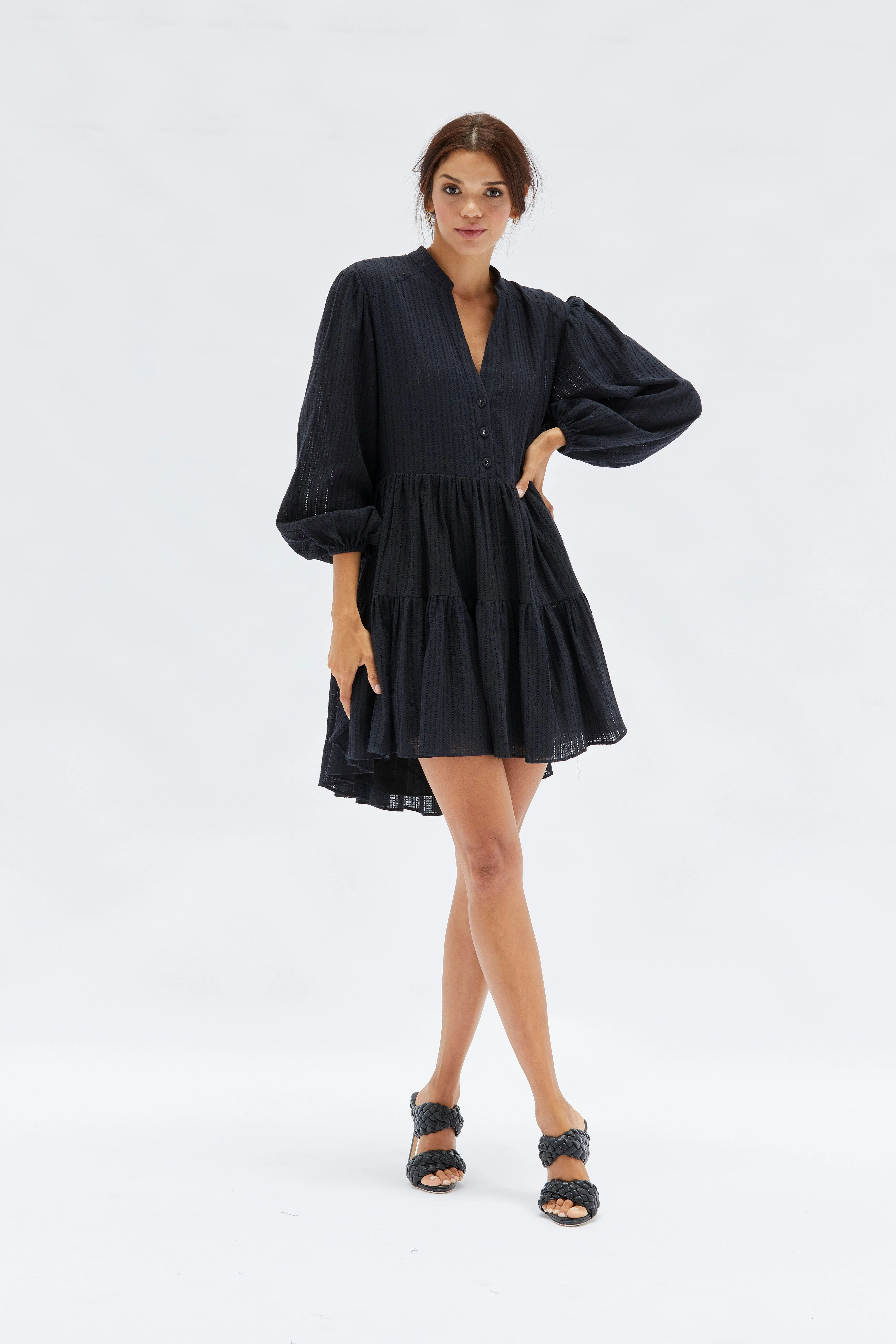MINKPINK Womens Shadi Textured Mini Dress - Black - Image 6
