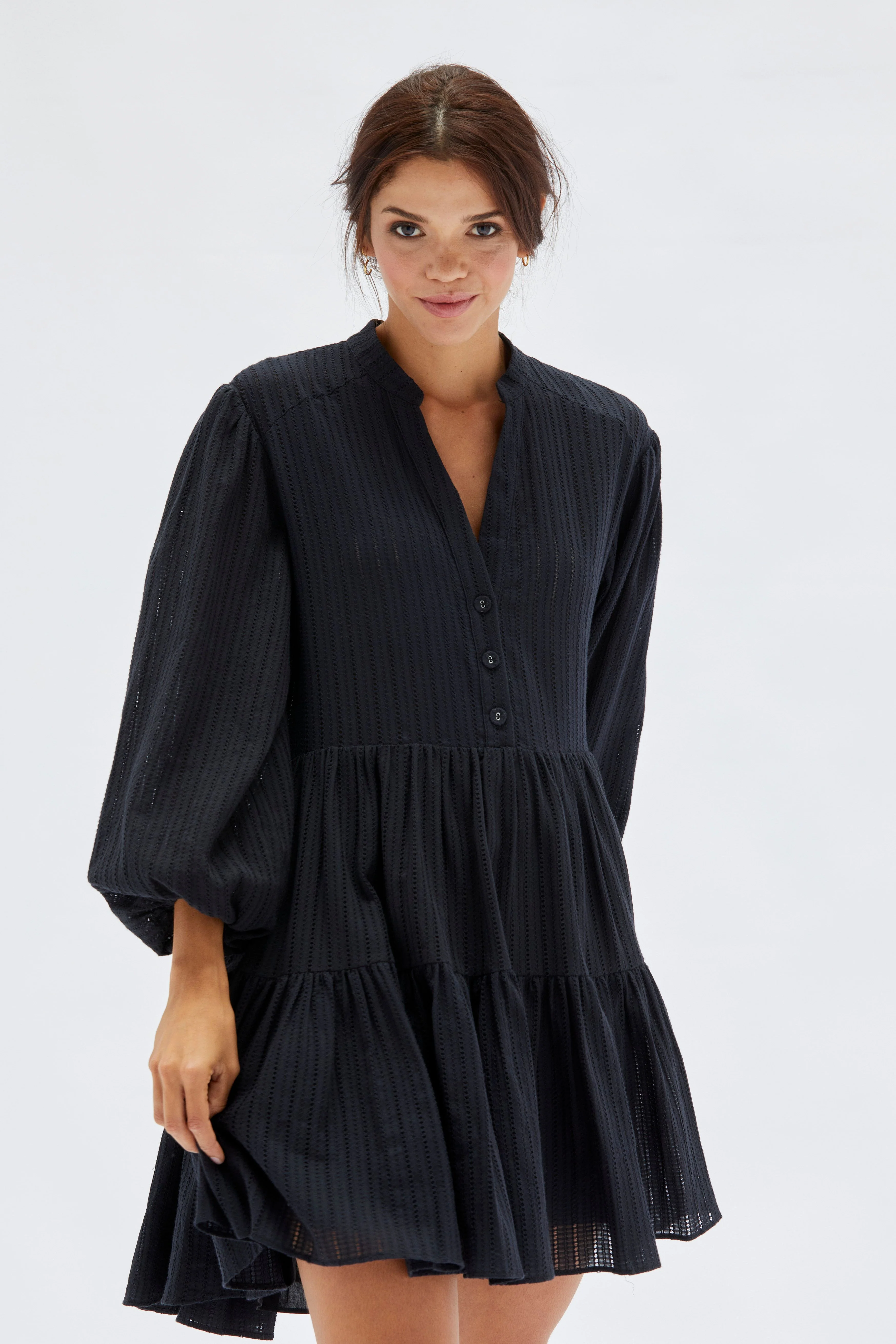 MINKPINK Womens Shadi Textured Mini Dress - Black - Image 8