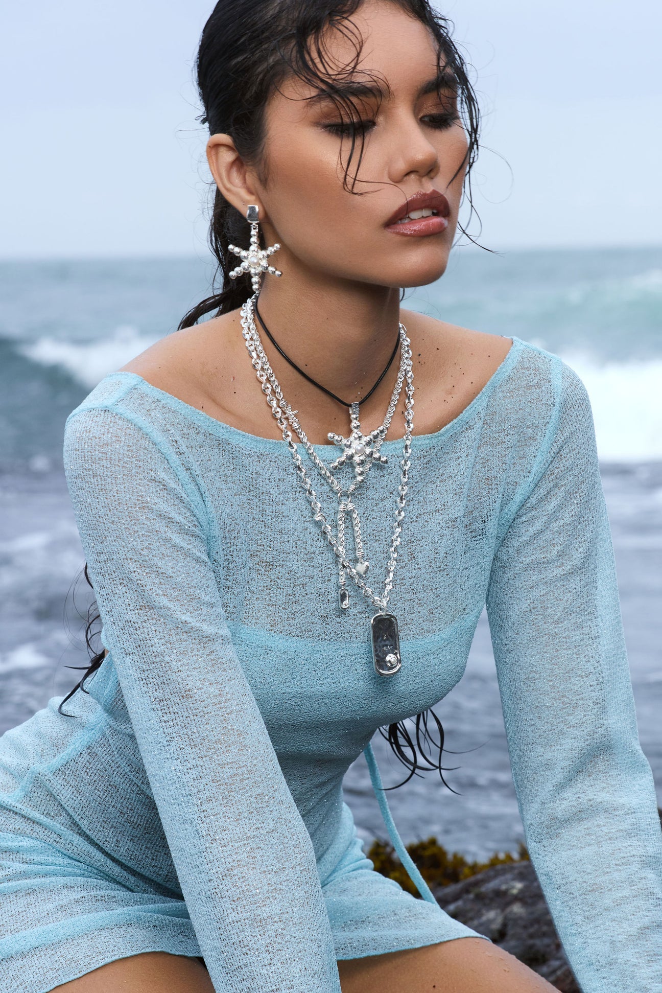 MOUNTAIN & MOON Womens Atlas Necklace - Silver Pearl - Image 8