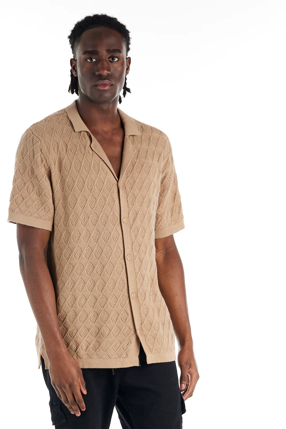 nANA jUDY Mens Antibes Knit Short Sleeve Shirt - Beige - Image 3
