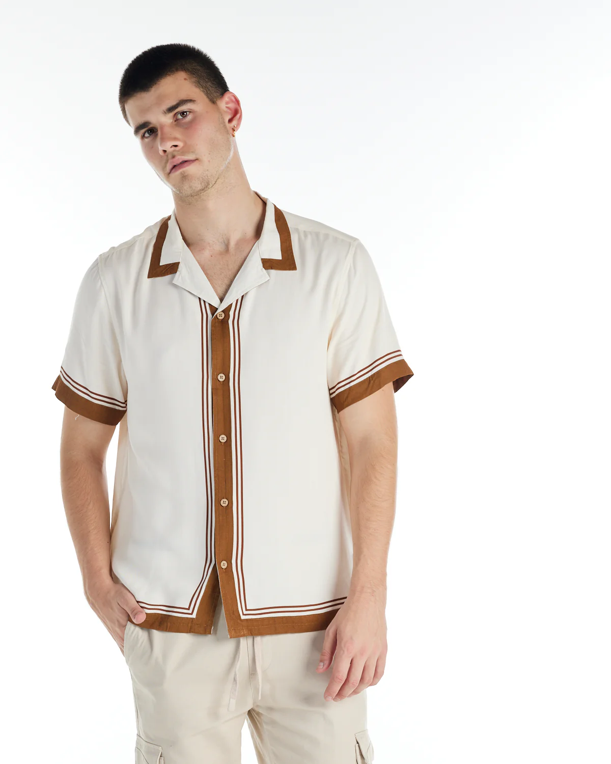 nANA jUDY Mens Lewis Short Sleeve Shirt - Bone - Image 2