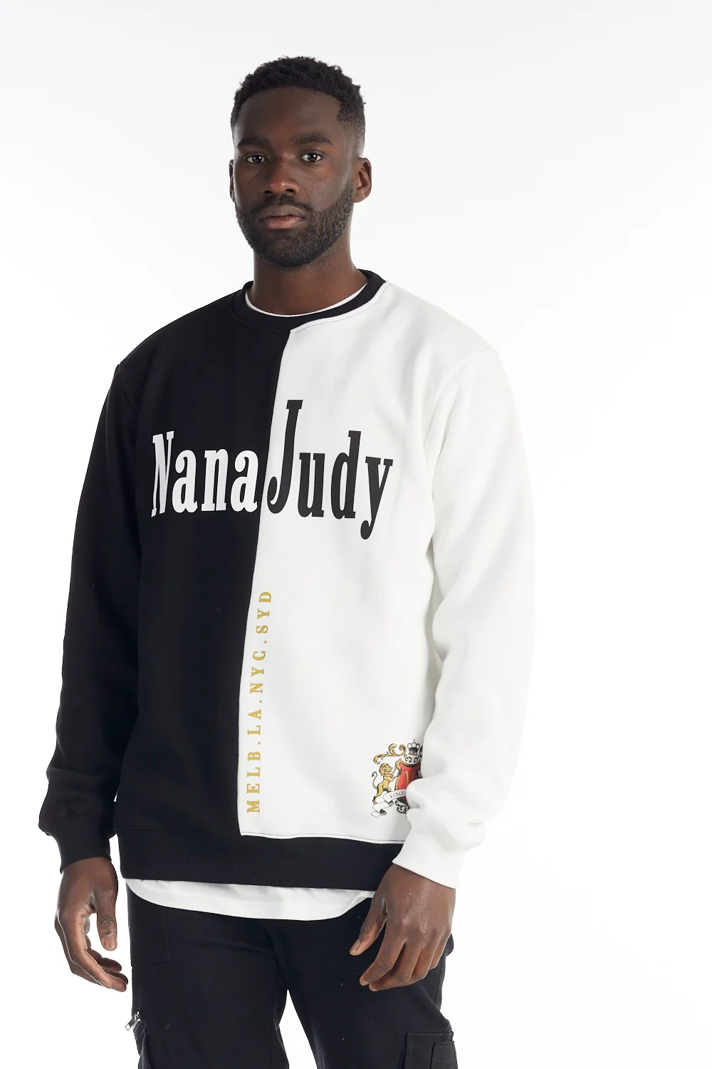 nANA jUDY Mens Vincent Crew Neck Sweater Black White - Image 2