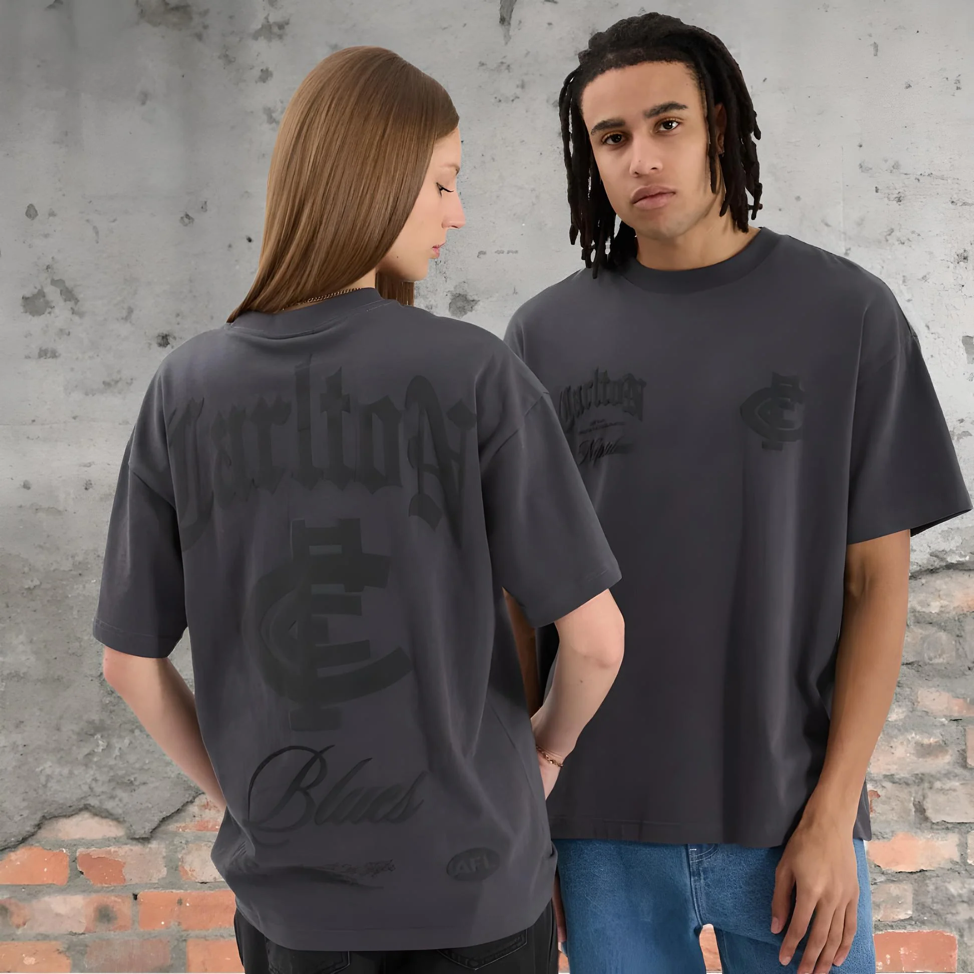 NENA & PASADENA  AFL Mens Carlton Blues AFL Heavy Raptor Tee - Asphalt - Image 3