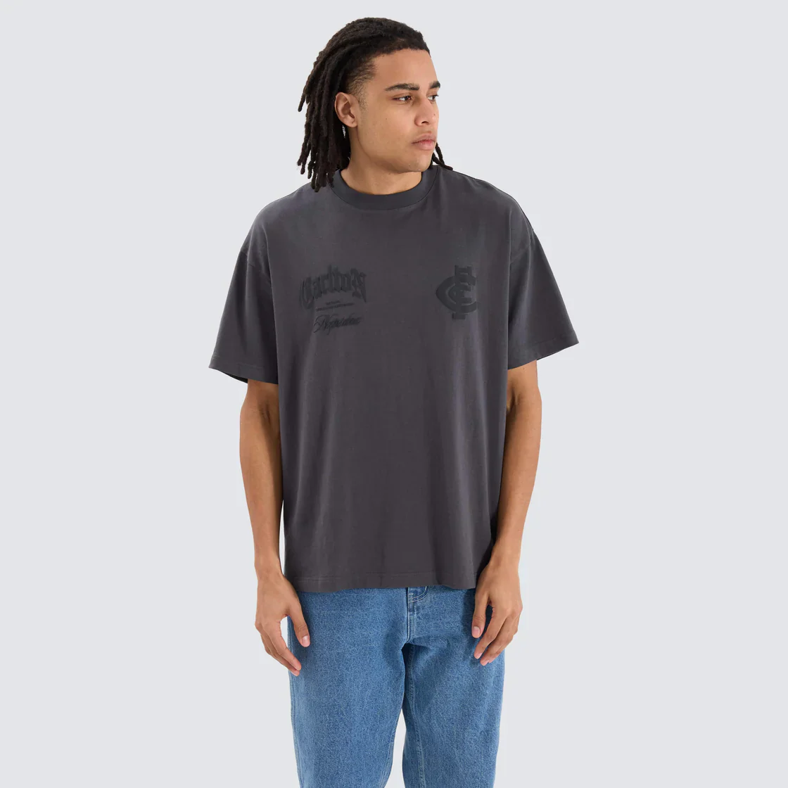 NENA & PASADENA  AFL Mens Carlton Blues AFL Heavy Raptor Tee - Asphalt - Image 5