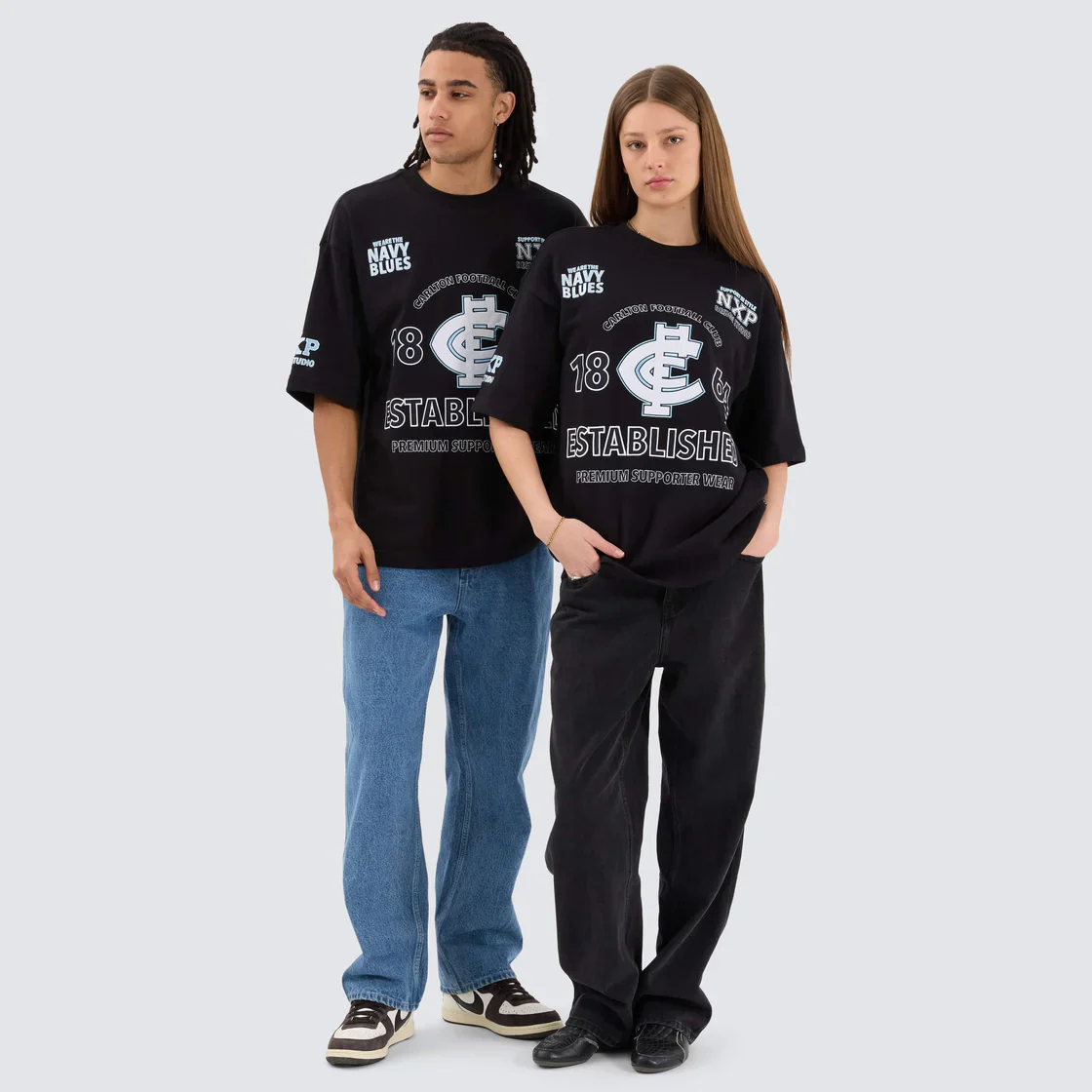 NENA & PASADENA  AFL Mens Carlton Blues Mega Loop Back Tee - Jet Black - Image 6