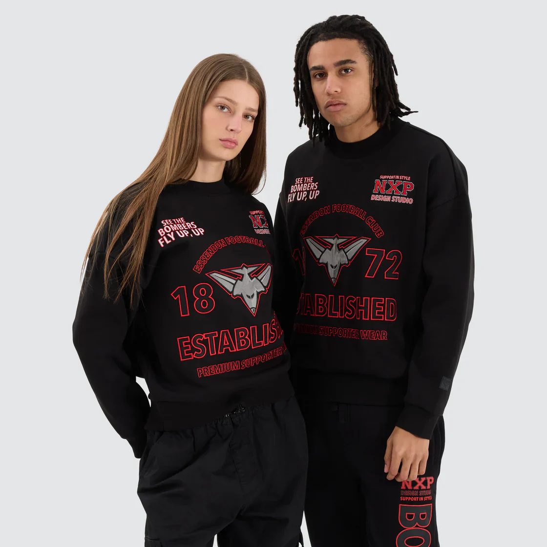 NENA & PASADENA  AFL Mens Essendon Bombers Box Fit Sweater - Jet Black - Image 6