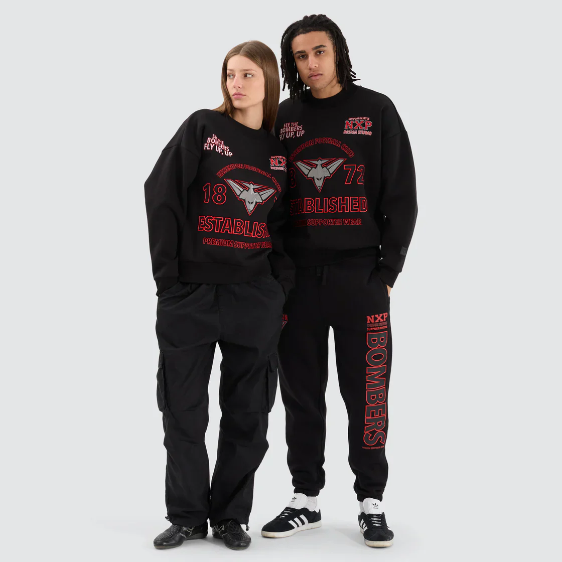 NENA & PASADENA  AFL Mens Essendon Bombers Box Fit Sweater - Jet Black - Image 7