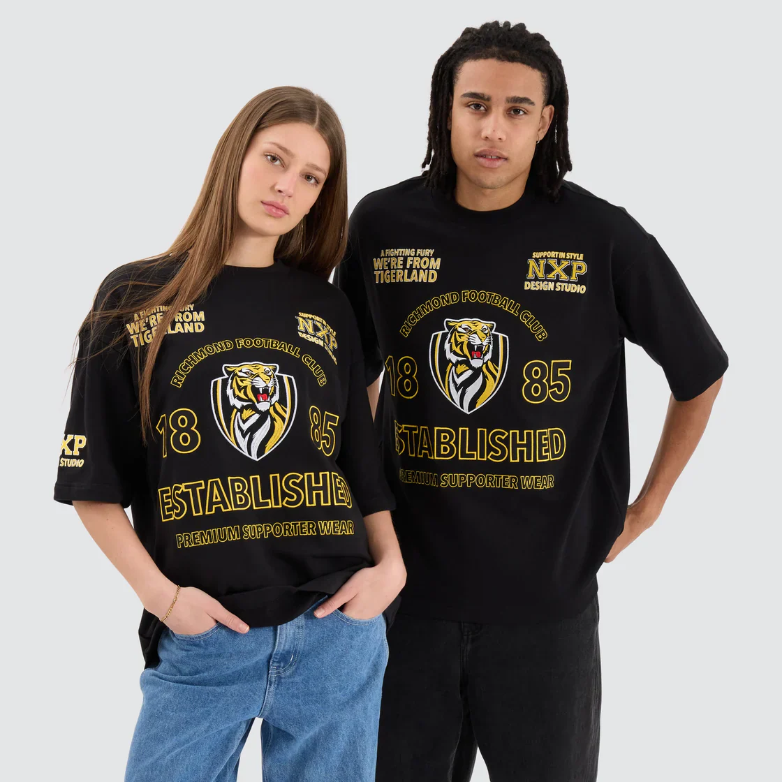 NENA & PASADENA ¬†AFL Mens Richmond Tigers Mega Loop Back Tee - Jet Black - Image 3