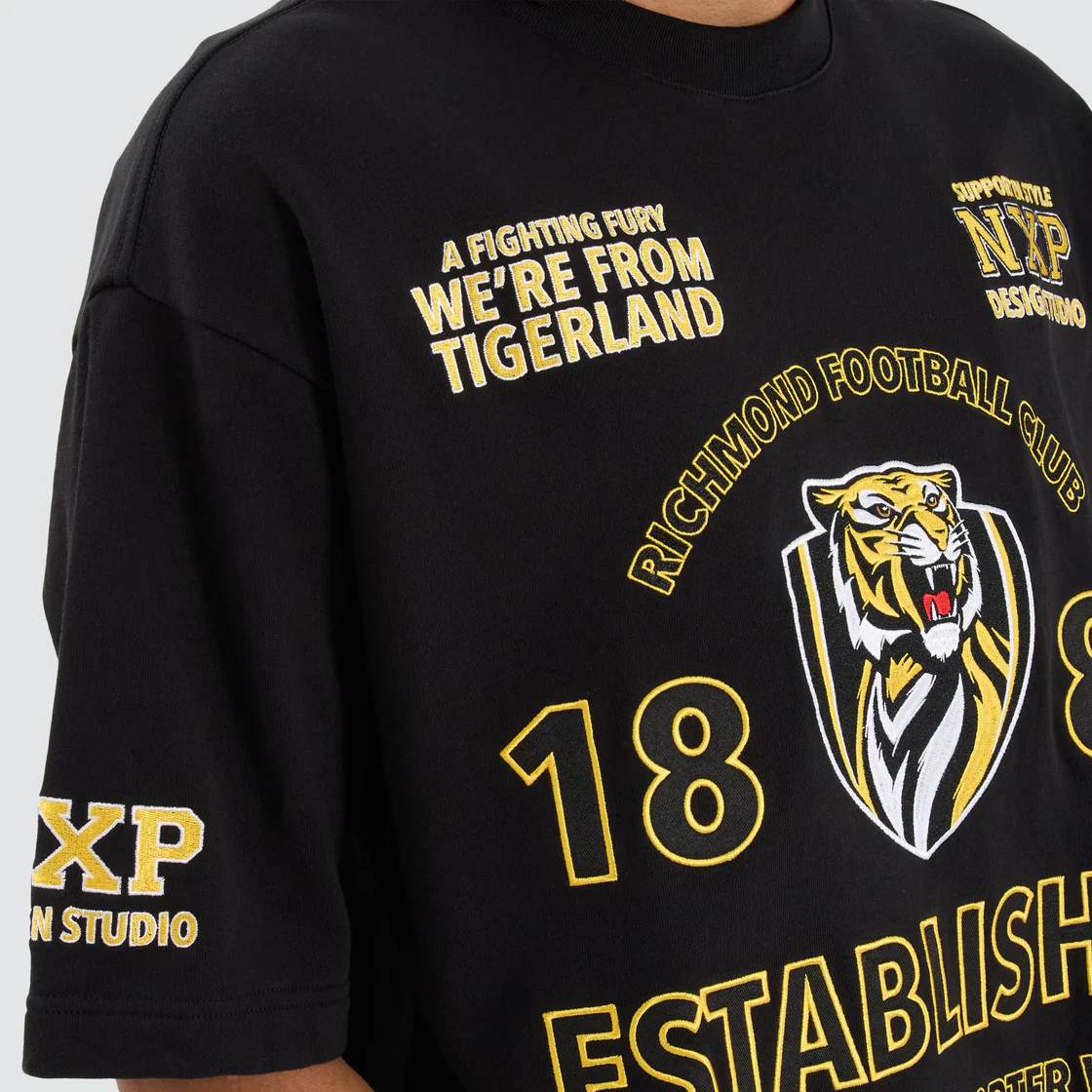 NENA & PASADENA ¬†AFL Mens Richmond Tigers Mega Loop Back Tee - Jet Black - Image 4