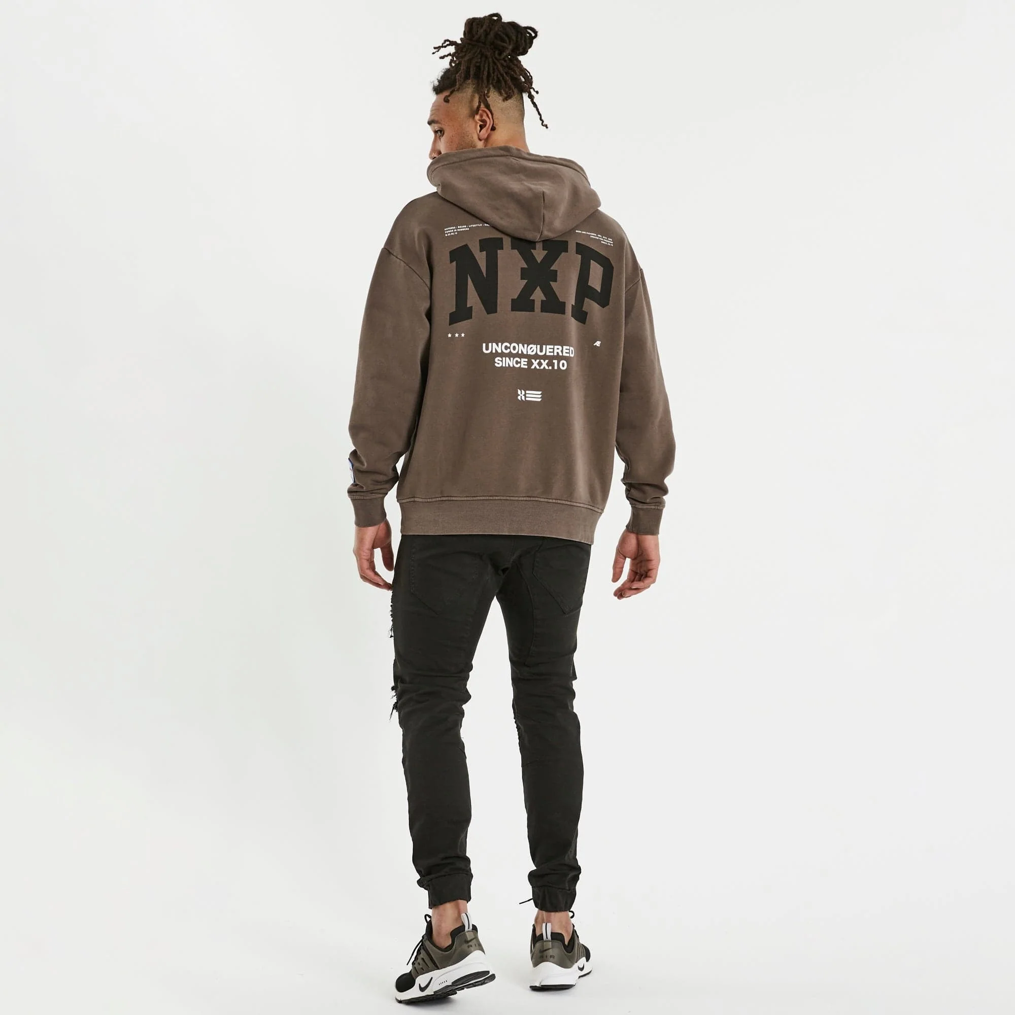Nena & Pasadena Mens Affliction Relaxed Hooded Sweater - Pigment Shale Brown - Image 2