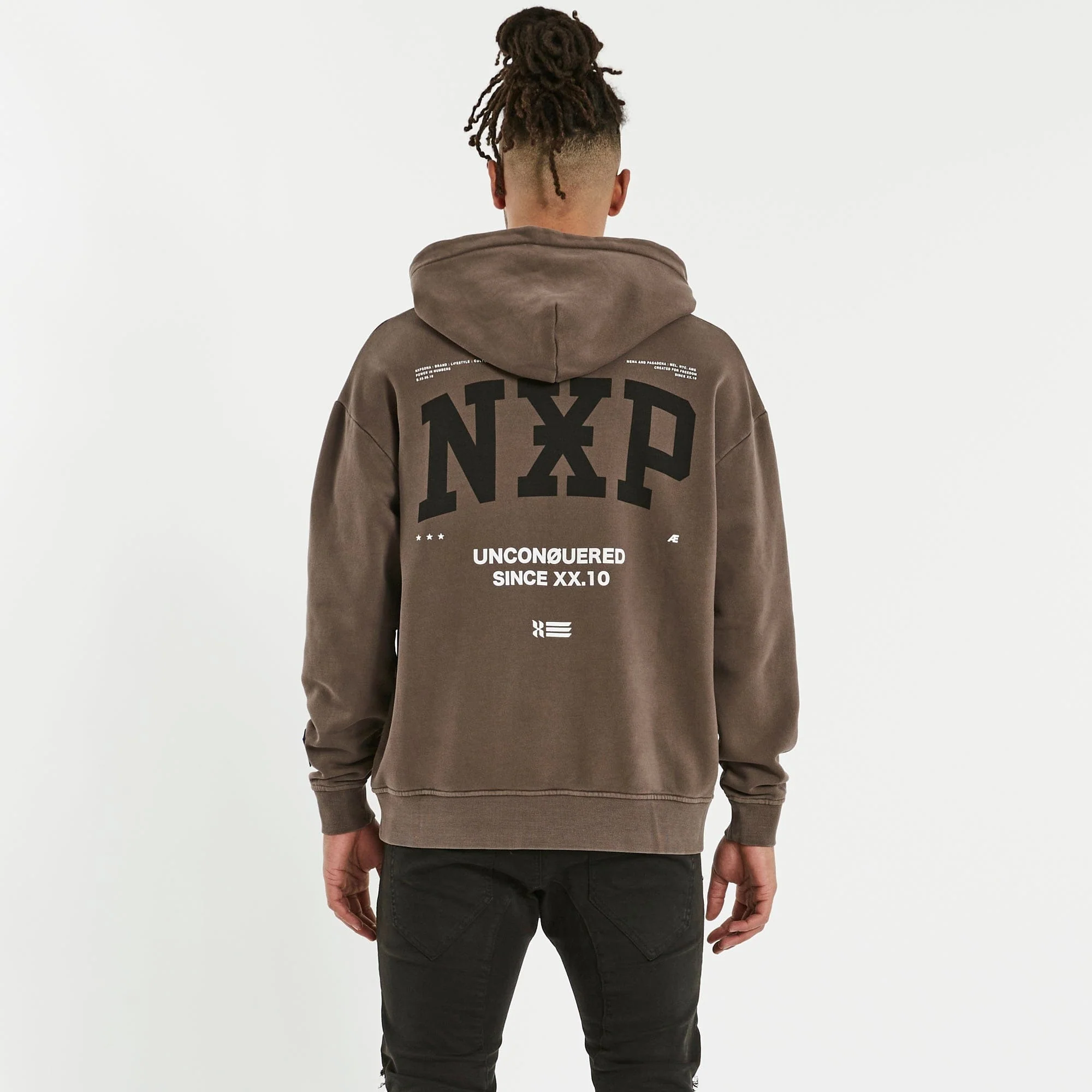 Nena & Pasadena Mens Affliction Relaxed Hooded Sweater - Pigment Shale Brown - Image 5
