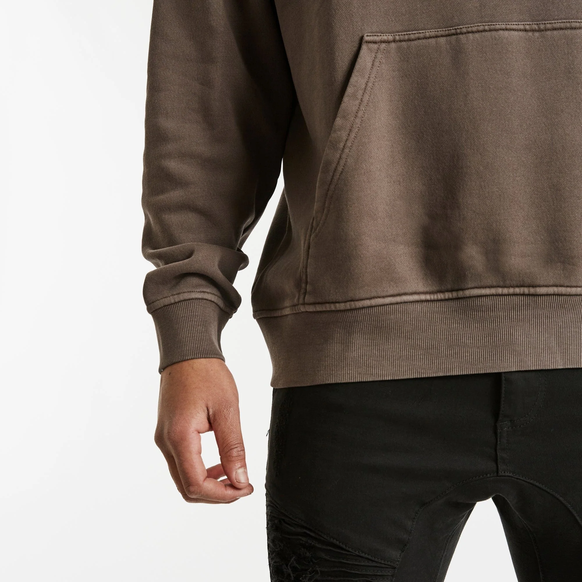 Nena & Pasadena Mens Affliction Relaxed Hooded Sweater - Pigment Shale Brown - Image 7